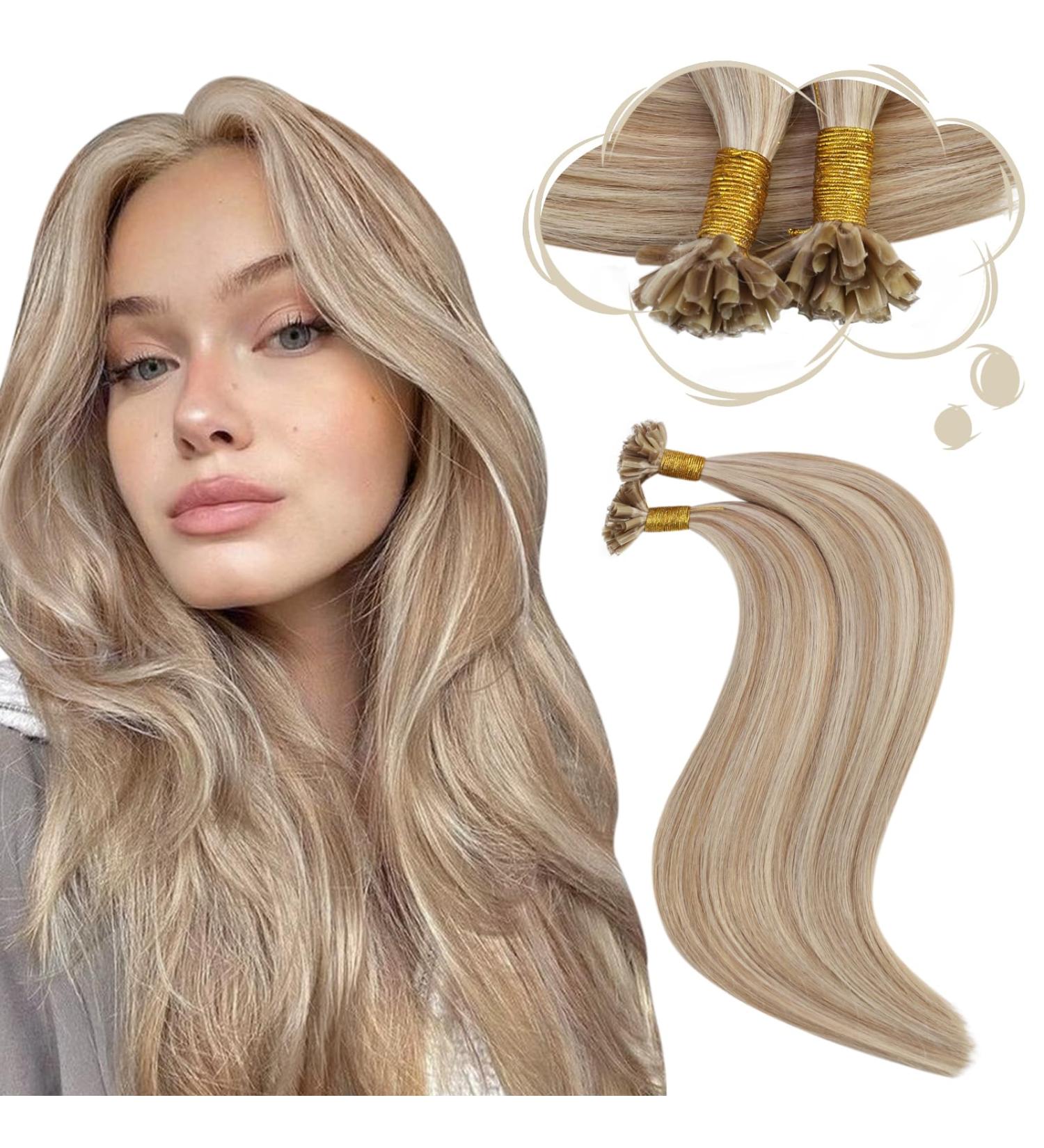 Moresoo U-Tip Real Hair Extensions 40cm #P14/613 - Strawberry Blonde & Platinum Blonde Bonding Extensions 50g Pack - Buy Online on GoSupps.com