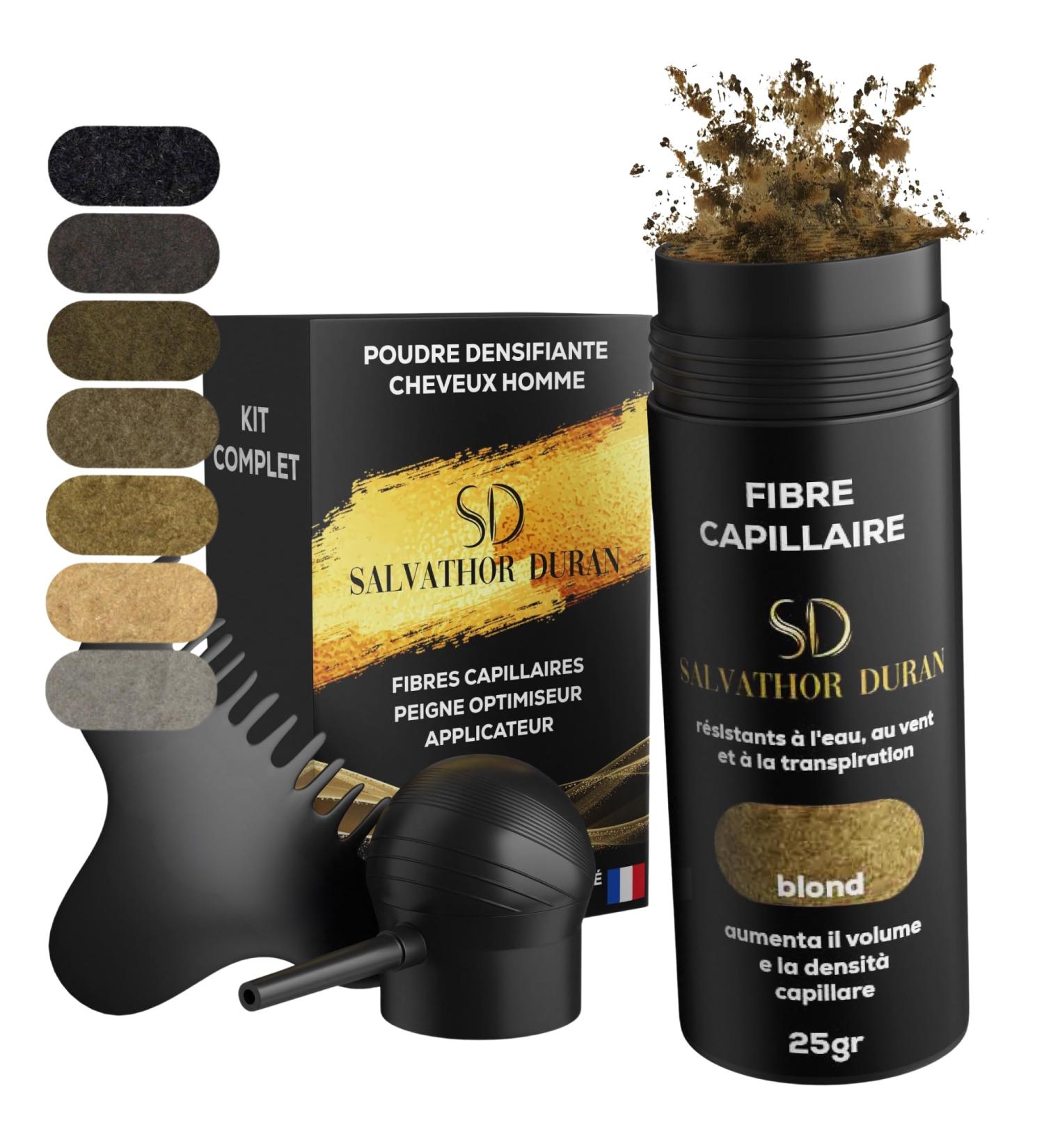 Fibre capillaire Salvathor Duran 25 g - Kit 3 unit s (poudre densifiante cheveux homme + applicateur + peigne) Blond - Buy Online on GoSupps.com