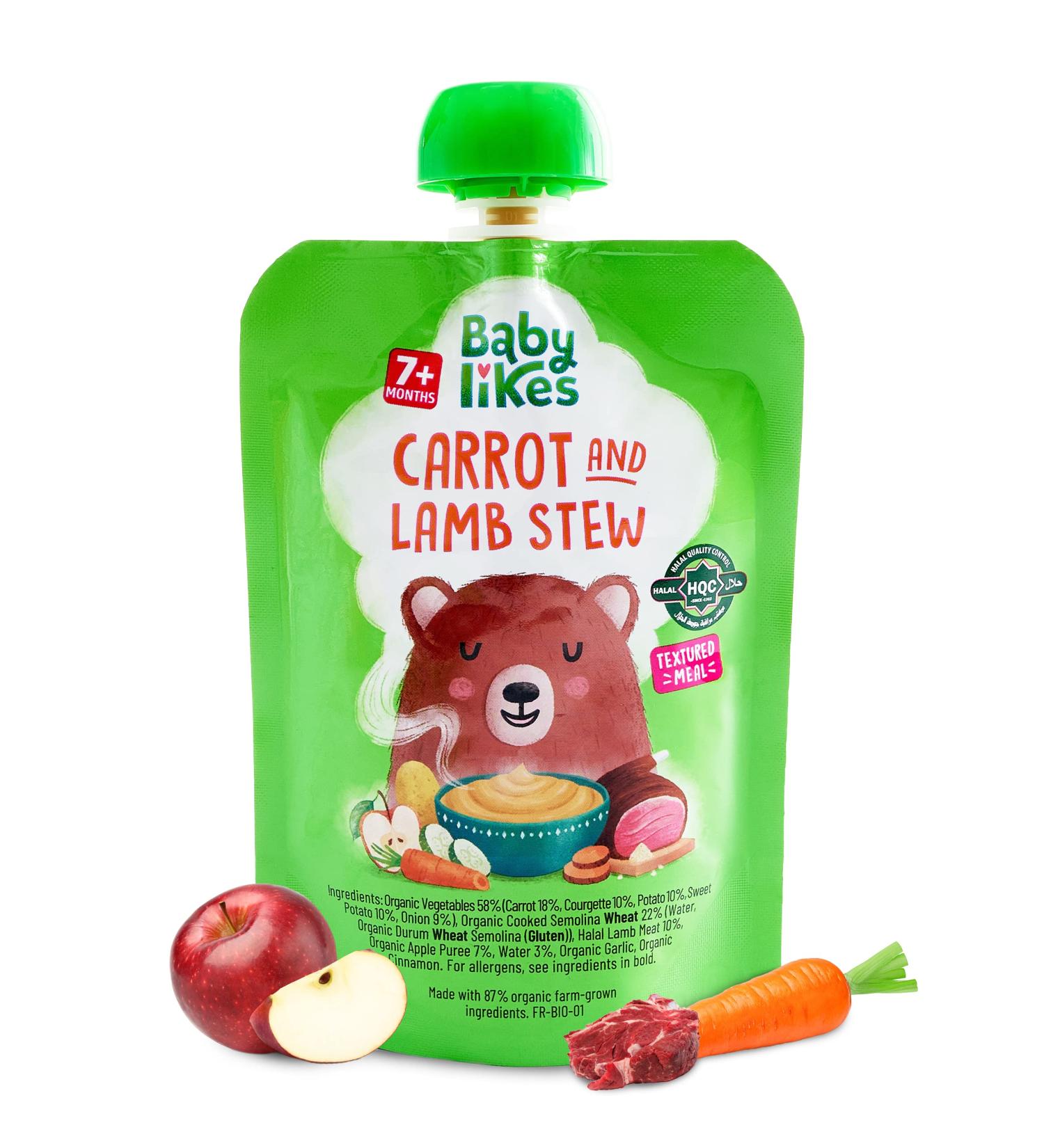 Organic Halal Baby Food Pouches - Stage 2 Carrot Lamb Puree 12x130g for 7+ Months - Buy Online on GoSupps.com