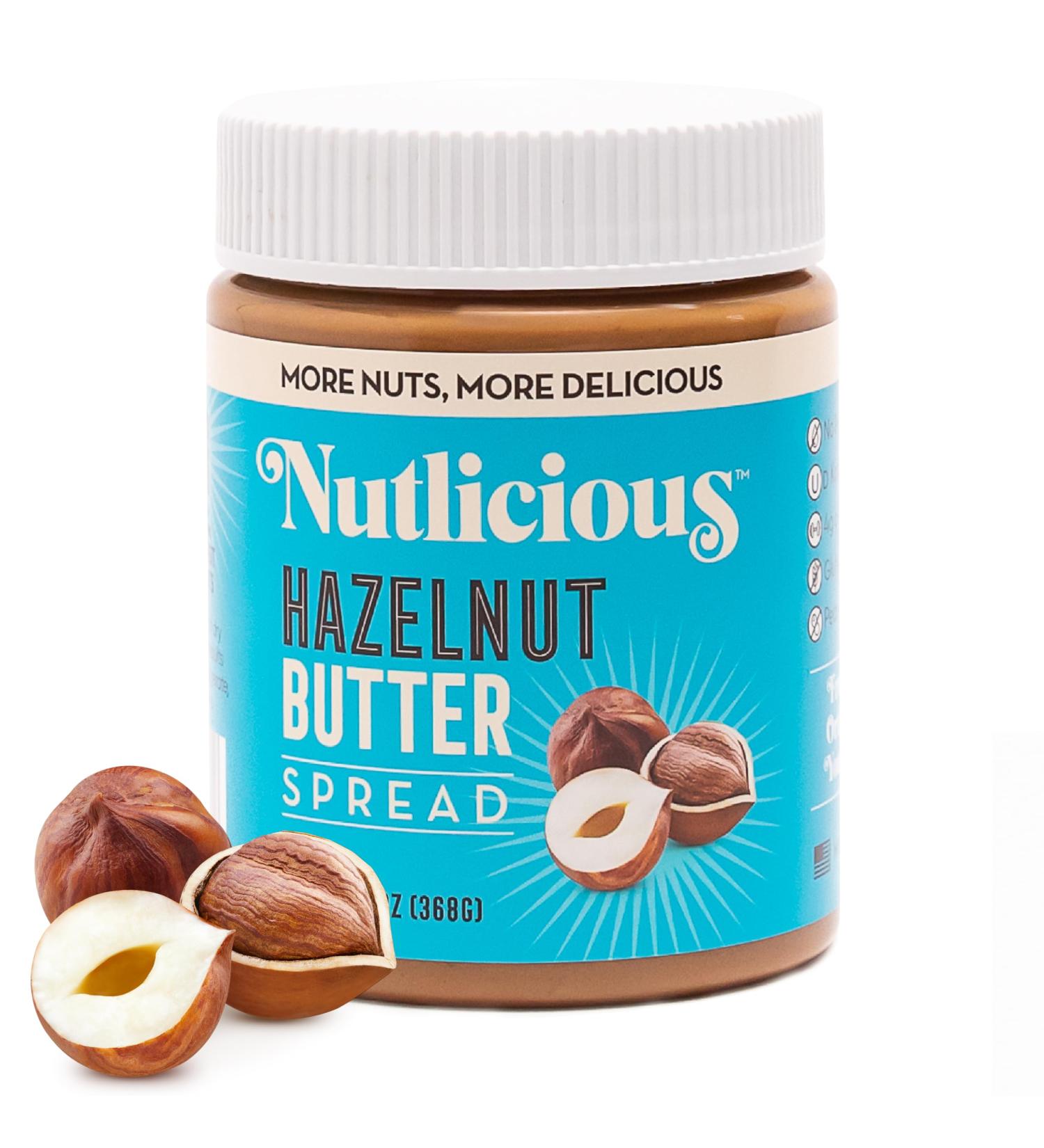 Hazelnut Butter Spread - Nutlicious 13 oz | Silky Smooth No Palm Oil 4g Protein Made in USA - International Shipping Available - Buy Online on GoSupps.com
