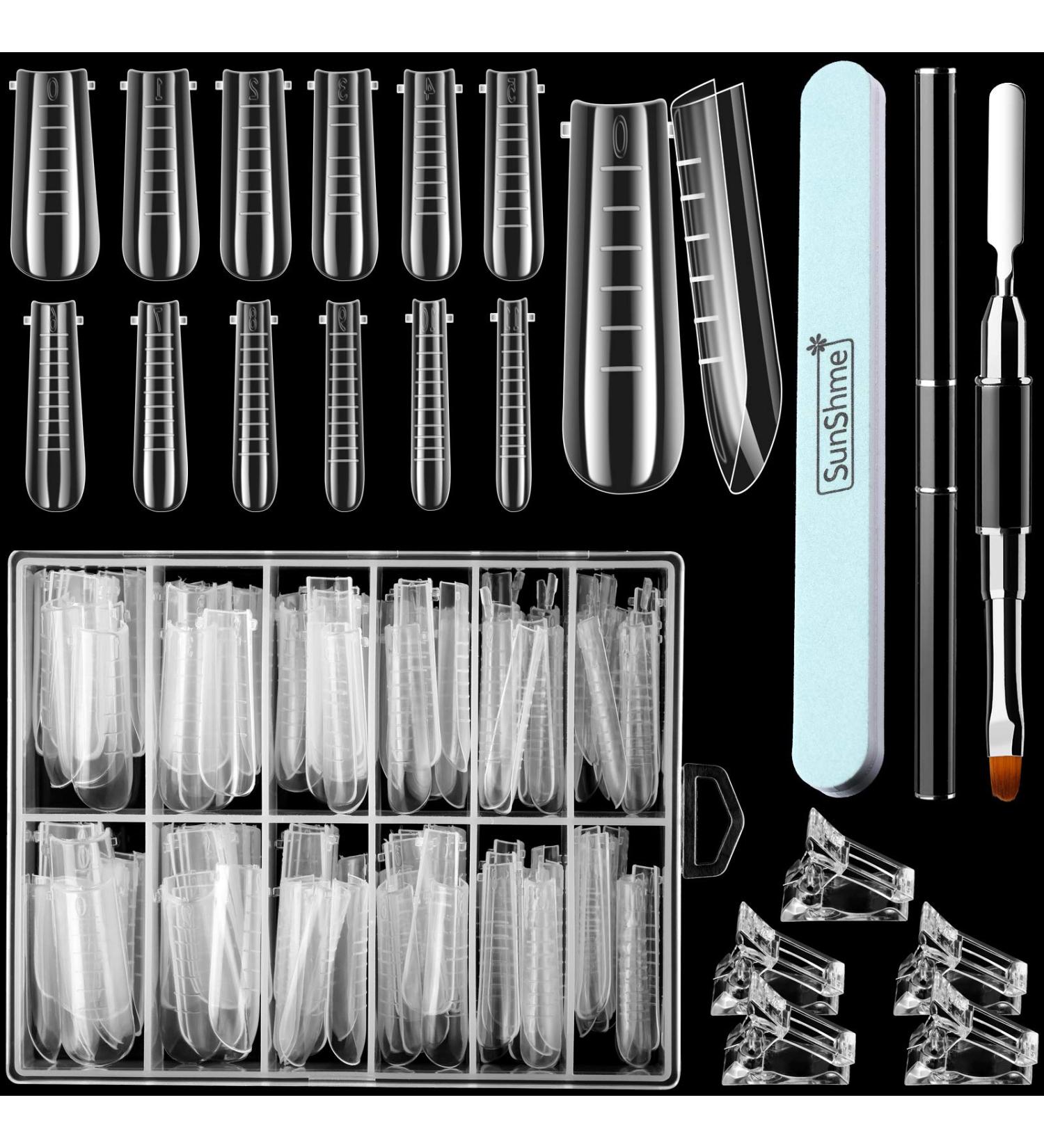 Dual Nail Forms Set - 120 Pieces Coffin Shape Gel Extension Forms with Scale, Nail Clips, Brush Pen and Nail Buffer - Clear Acrylic UV Nails - 12 Sizes - Professional Nail Art Tools - Buy Online on GoSupps.com