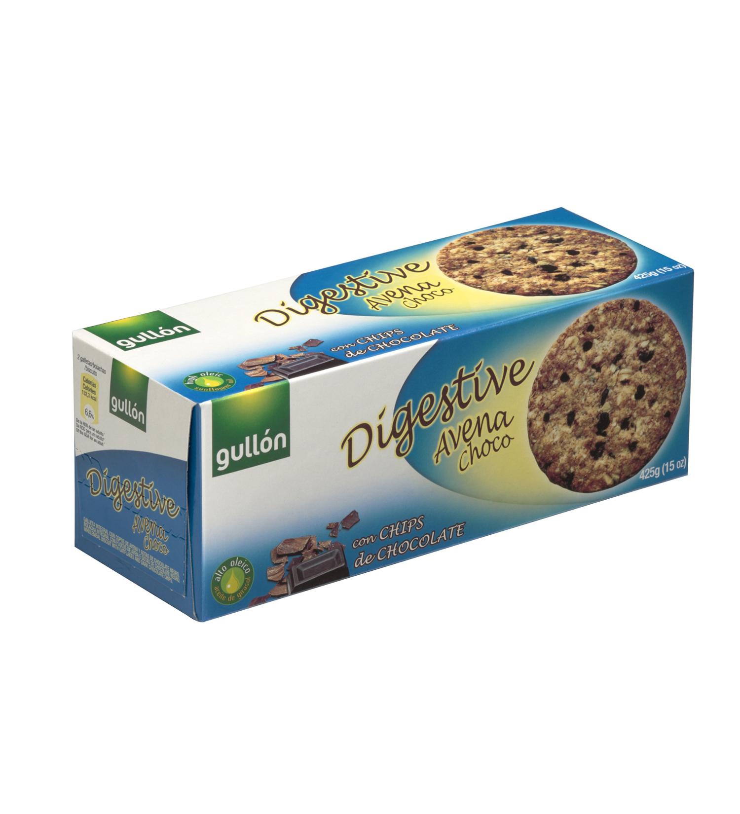 Gullón, Digestive Cookies, Whole Oat Wheat Cookies and Dark Chocolate Drops, 425g x 3 Sachets
