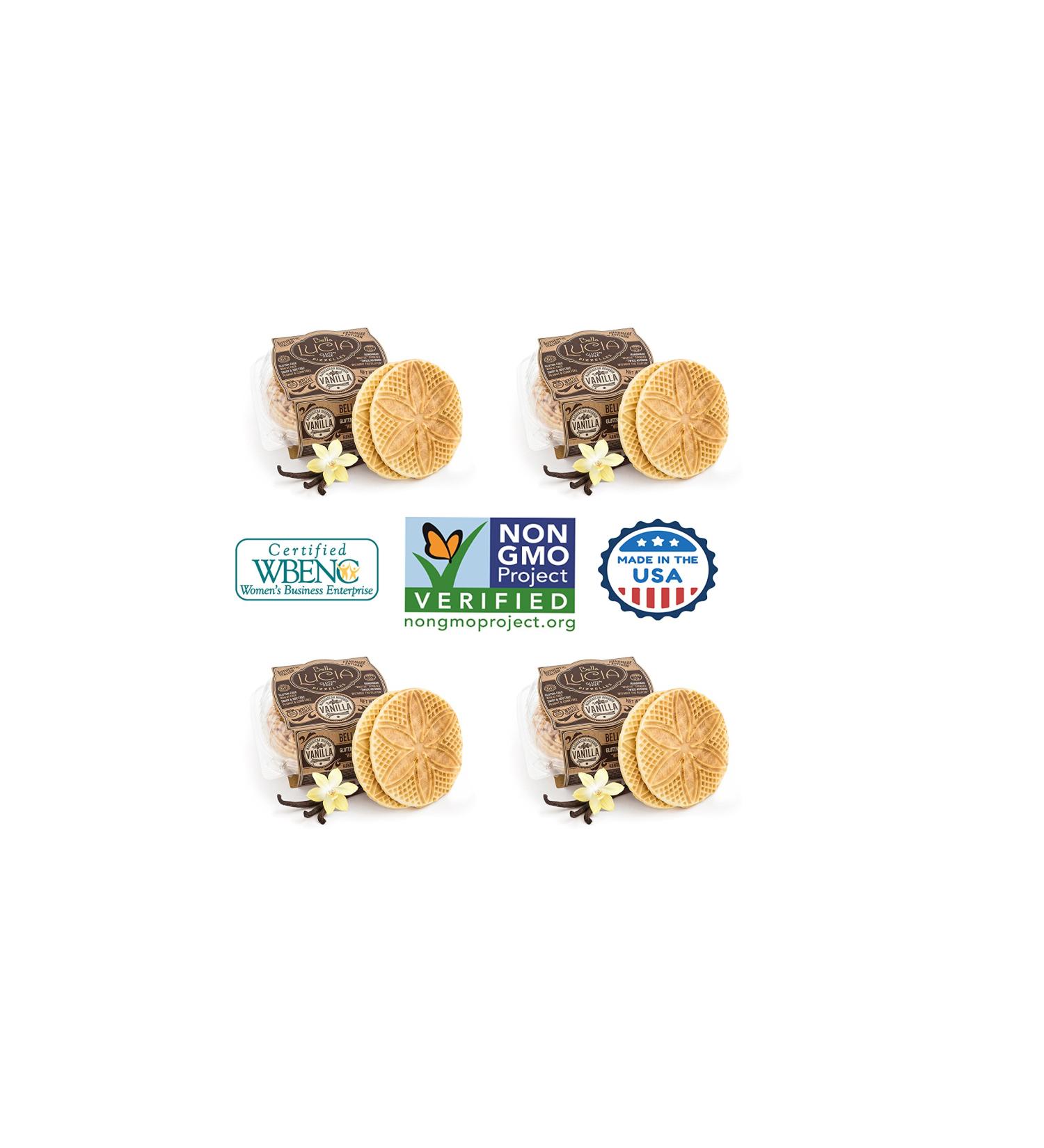 Bella Lucia Gluten-Free Nut Free Soy Free Non-GMO Verified Pizzelle Cookies 6oz (Pack of 4) - Vanilla Flavor - Buy Online on GoSupps.com