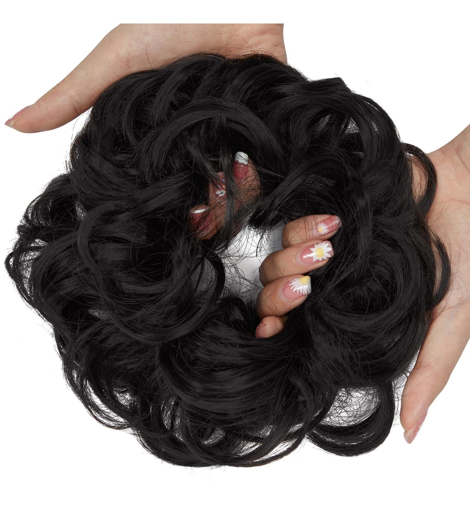 Thick Updo Scrunchie: Natural Black Messy Bun Hair Piece for Women - Ponytail Hair Extension Accessory, 1 PCS - Buy Online on GoSupps.com