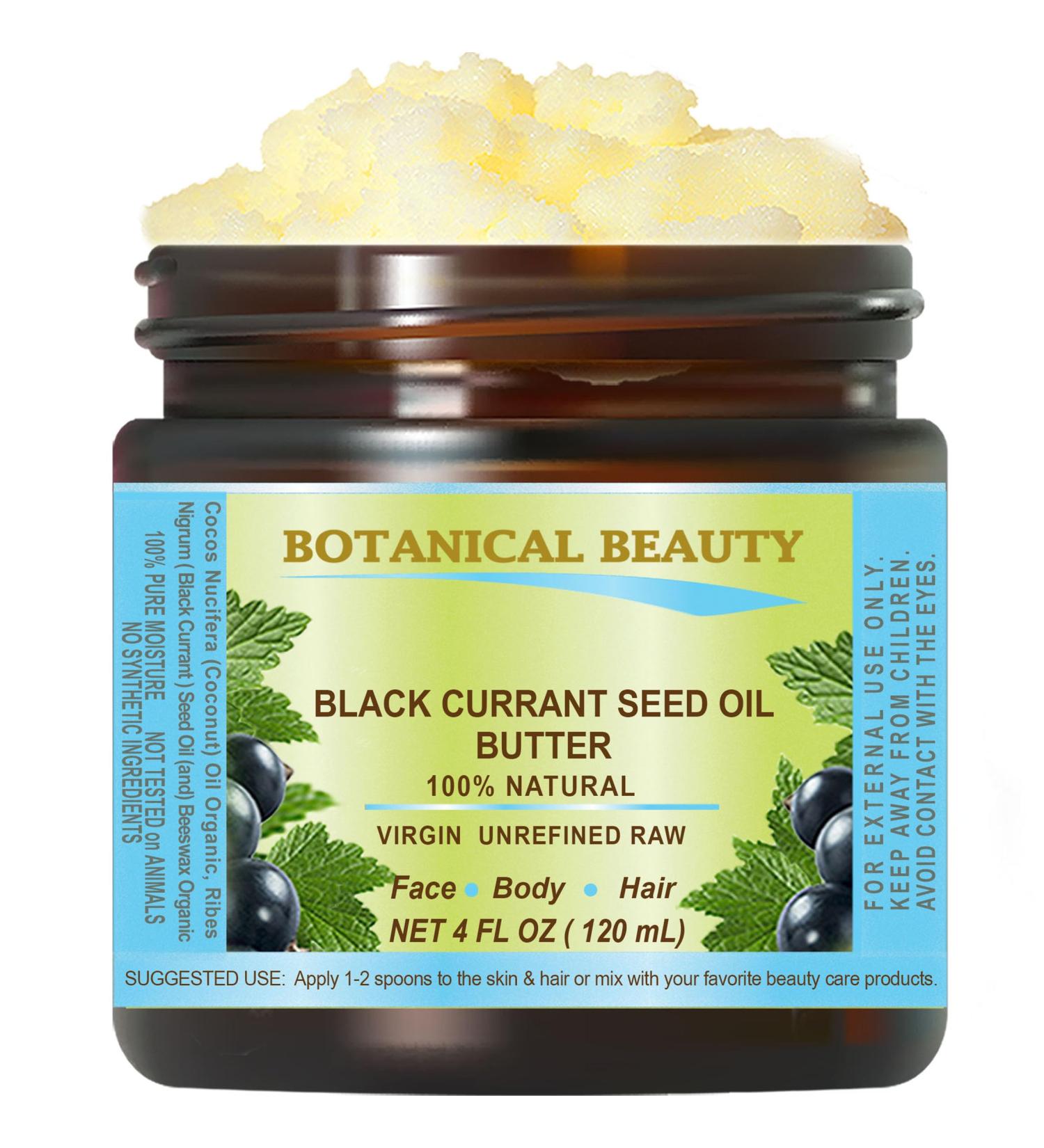 Botanical Beauty BLACK CURRANT SEED OIL BUTTER 100% Pure Natural VIRGIN UNREFINED Cold-Pressed for Face Skin Body Hair Lip Nails. Rich in Gamma-Linolenic Acid Vitamin E (4 Fl Oz) - Buy Online on GoSupps.com