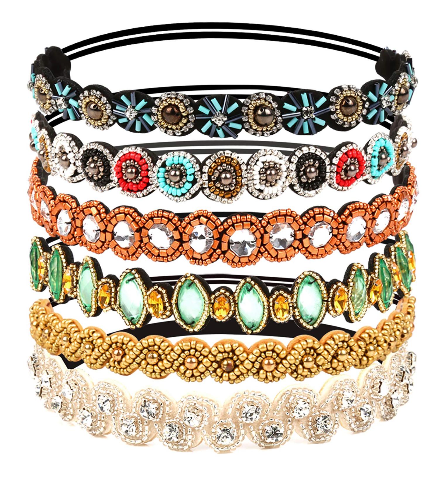 Teenitor 6pcs Rhinestone Beaded Headbands - Elastic Hair Accessories for Women & Girls | Multicolor - Buy Online on GoSupps.com