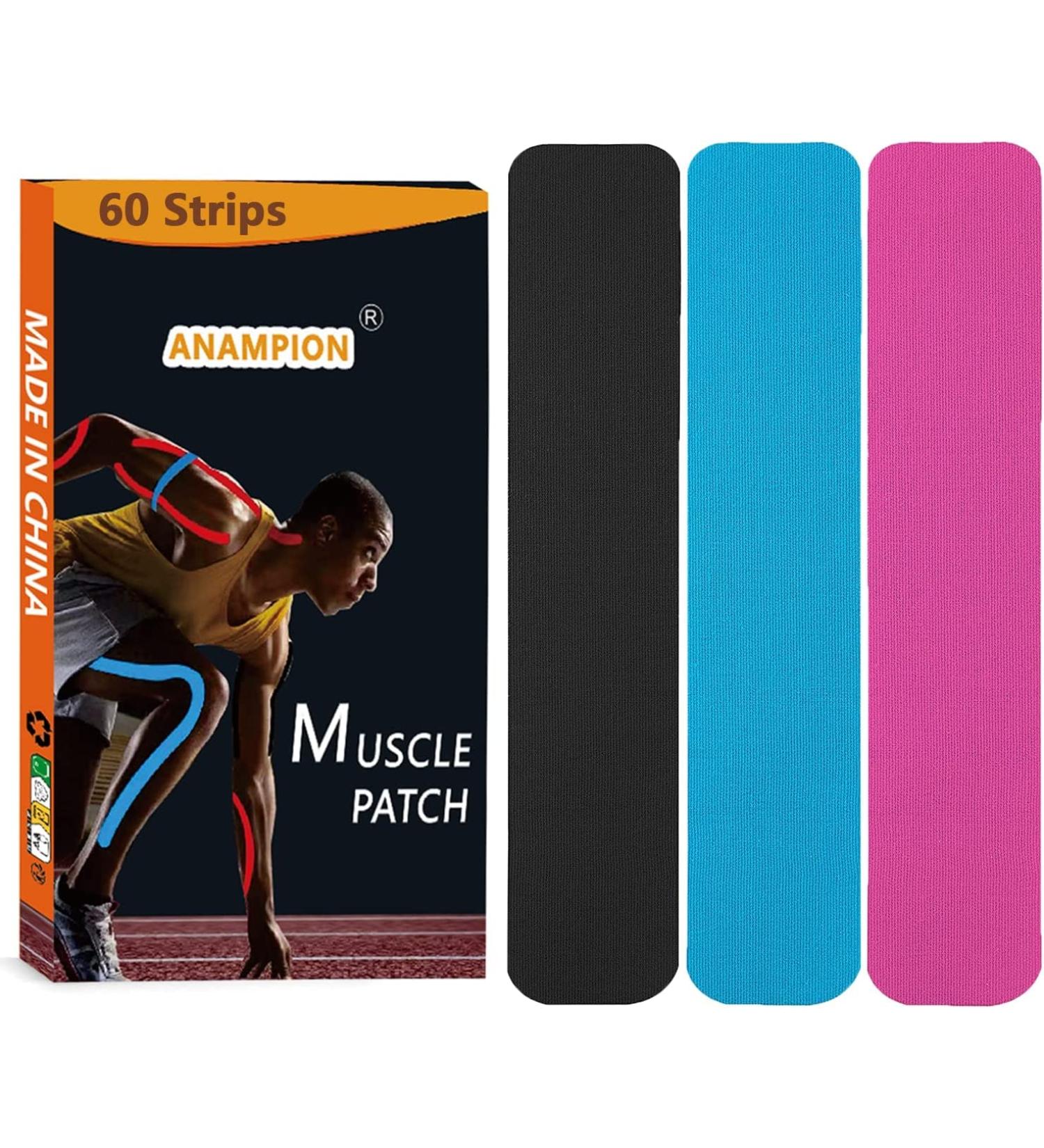 Kinesiology Tape Precut 60 Precut Strips Waterproof Sports & Athletic tape for Athletes - Physio Elastic Sports Tape Pain Relief Adhesive for Muscles Shin Splints Ankle Neck Knee & Shoulder (pink blue and black) - Buy Online on GoSupps.com