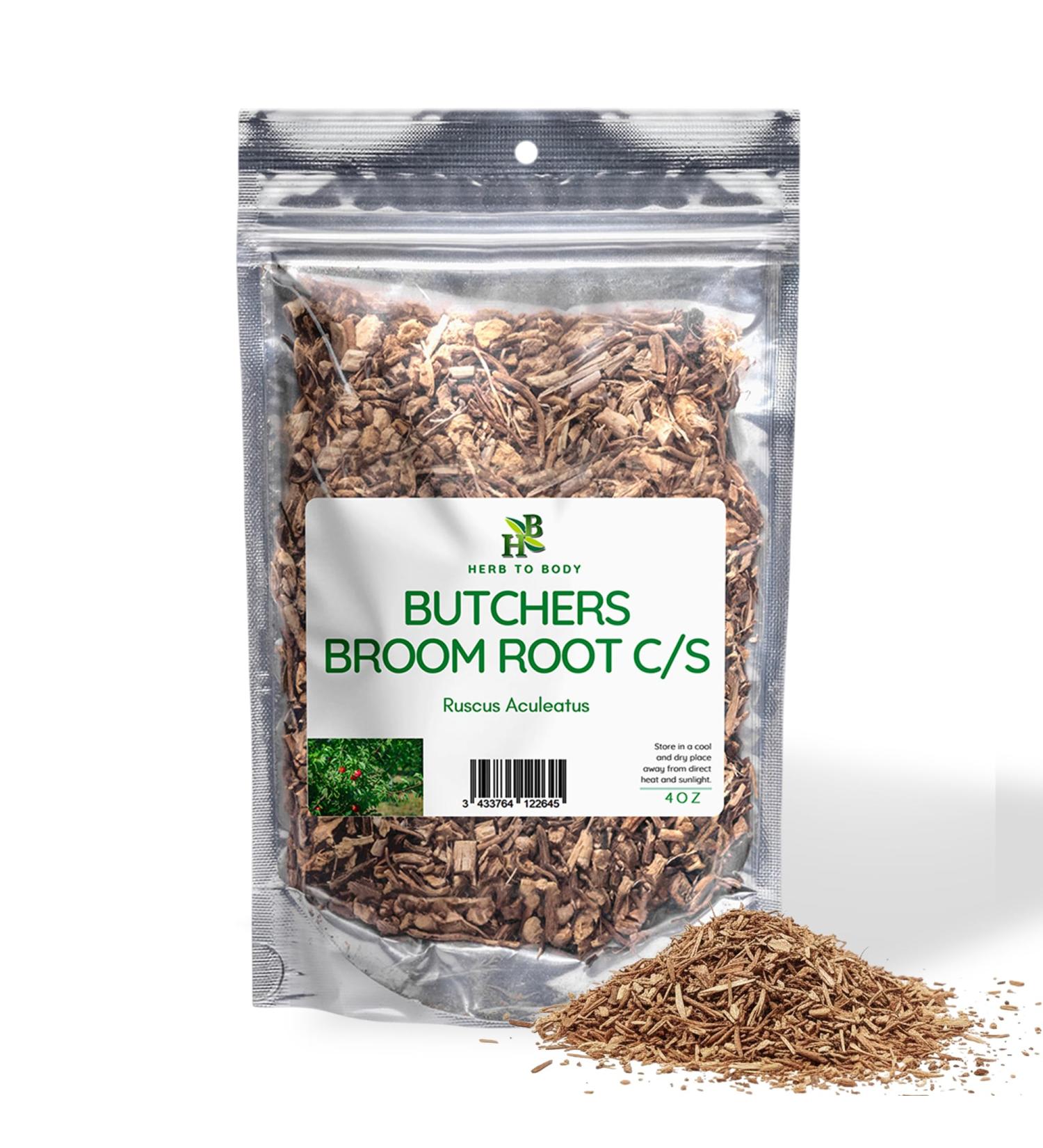 Herb To Body Butchers Broom Root C/S - 4oz Wildcrafted Ruscus Aculeatus for Herbal Tea Butchers Broom Tea and Traditional Herbal Preparations - Buy Online on GoSupps.com