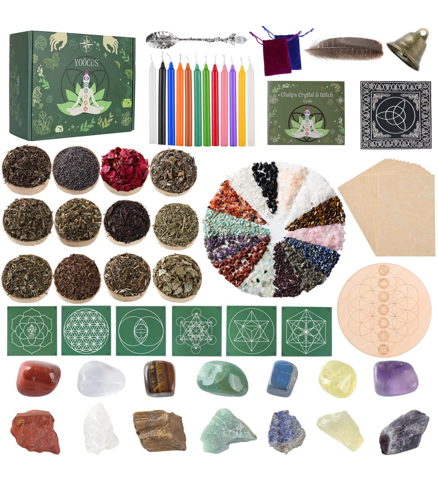 Witchcraft Supplies Kit - 84 Packs with Chakra Crystals, Healing Stones, Herbs, Crystal Grids, Magic Candles, Parchments - Beginner & Experienced Witches Accessories - Buy Online on GoSupps.com