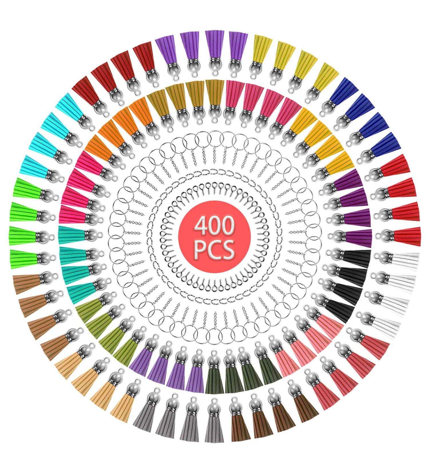 Cridoz 400pcs Tassel Keychain Set for DIY Crafts - Includes Key Chains, Tassels, Rings, Jump Rings, and Eye Pins - Perfect for Acrylic and Resin Keychain Blanks - Buy Online on GoSupps.com