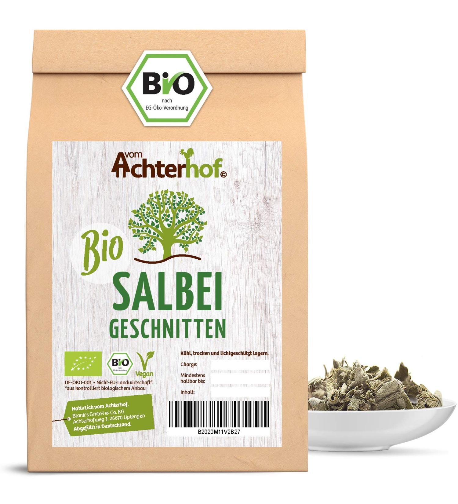 Buy Organic Sage 250g - Dried Cut Leaves for Natural Sage Tea | Achterhof Quality Herbs - Buy Online on GoSupps.com
