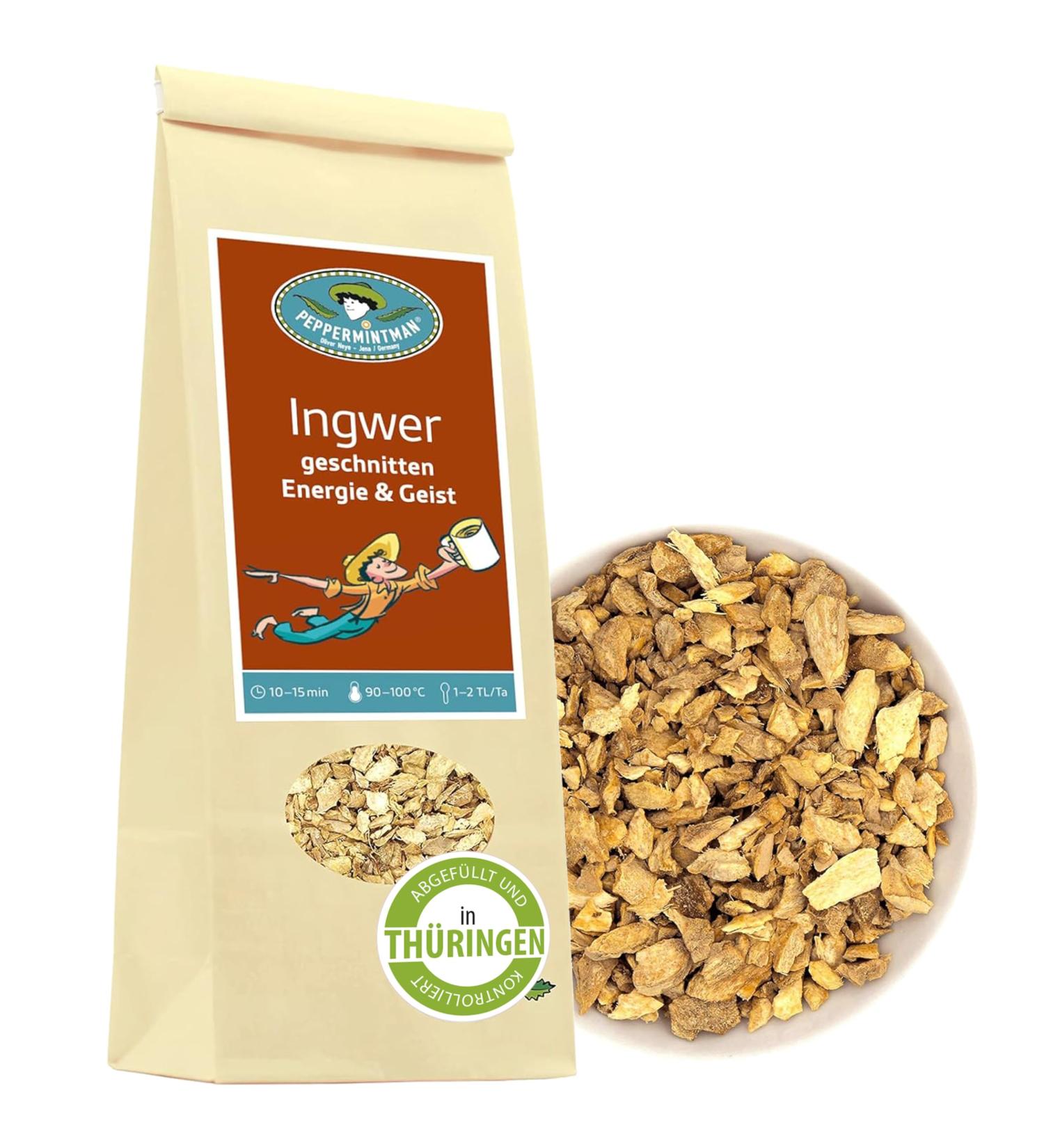 Ginger Tea 60g - Pure Ayurvedic Ginger Root | Refreshing Vitality Tea for Body & Mind - PeppermintMan - Buy Online on GoSupps.com