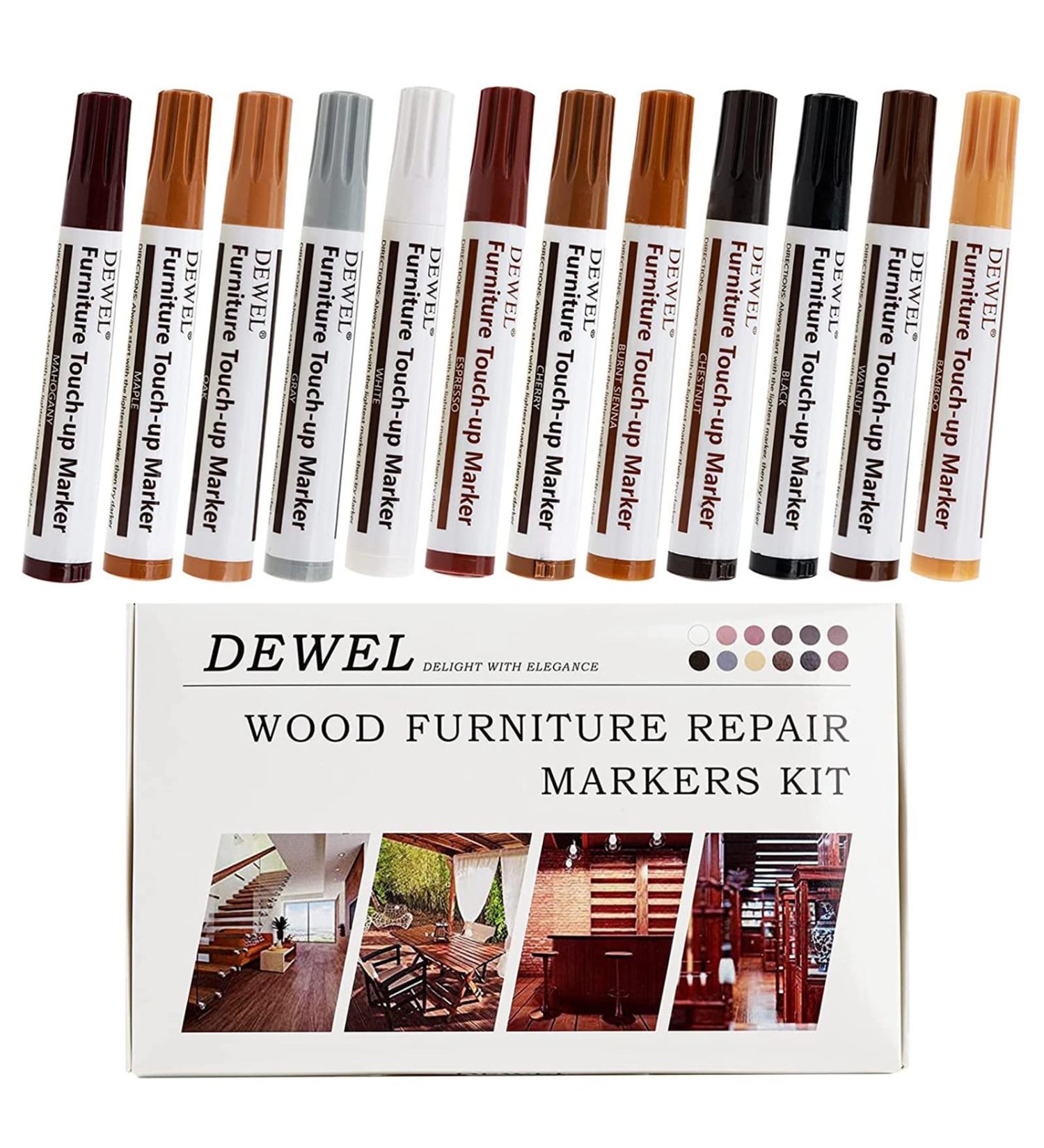 DEWEL Premium Furniture Touch Up Markers  12 Colors Wood Scratch Repair Markers Kit  Perfect Repair Tools for Stains  Wood Floors  Scratches  Tables  Bedposts - Buy Online on GoSupps.com