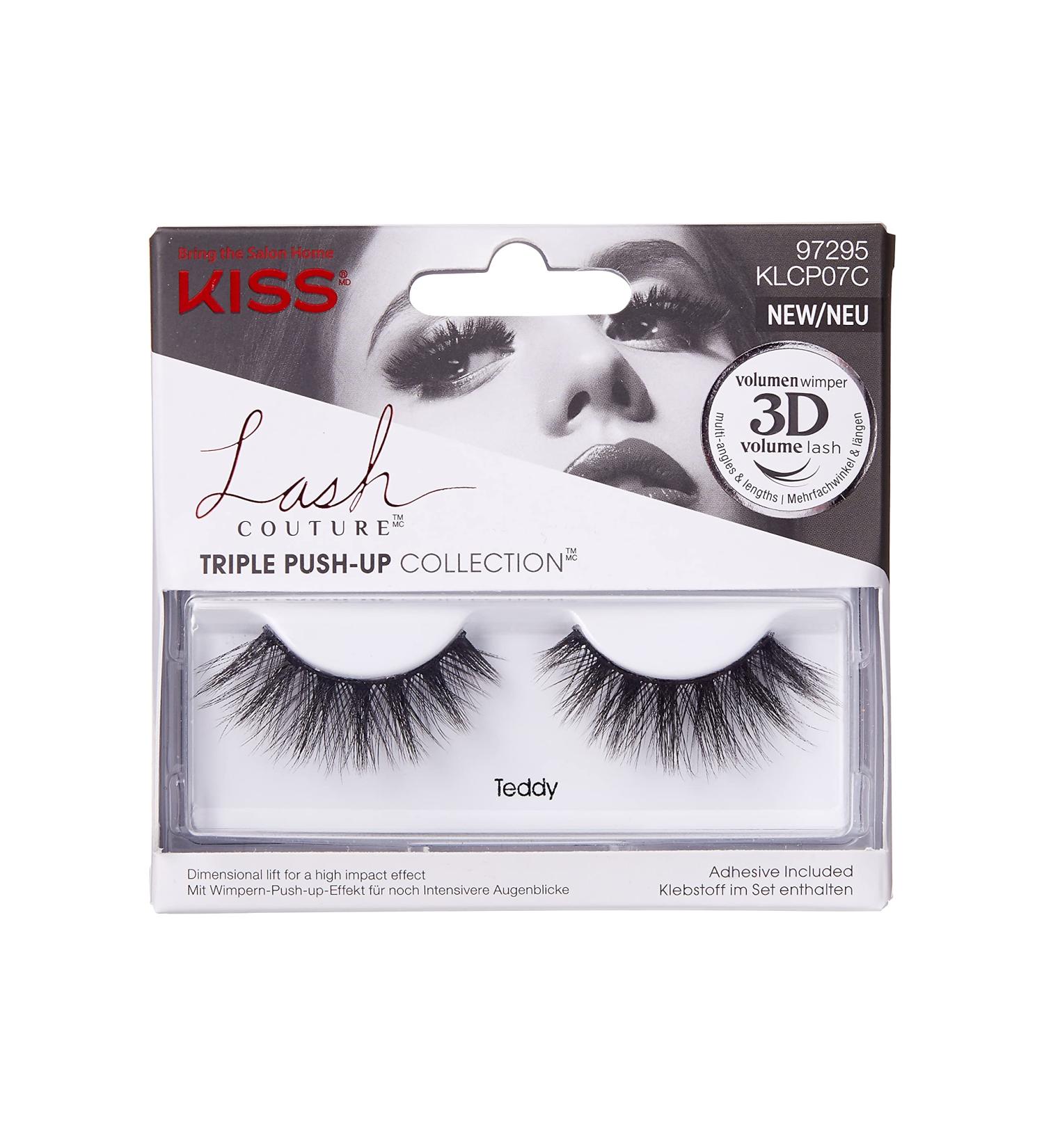 Kiss Lash Couture Triple Push Up Collection - 3D Volume Fake Eyelashes (Teddy) | Animal Test-Free Reusable Includes Black Eyelash Glue | International Shipping Available - Buy Online on GoSupps.com