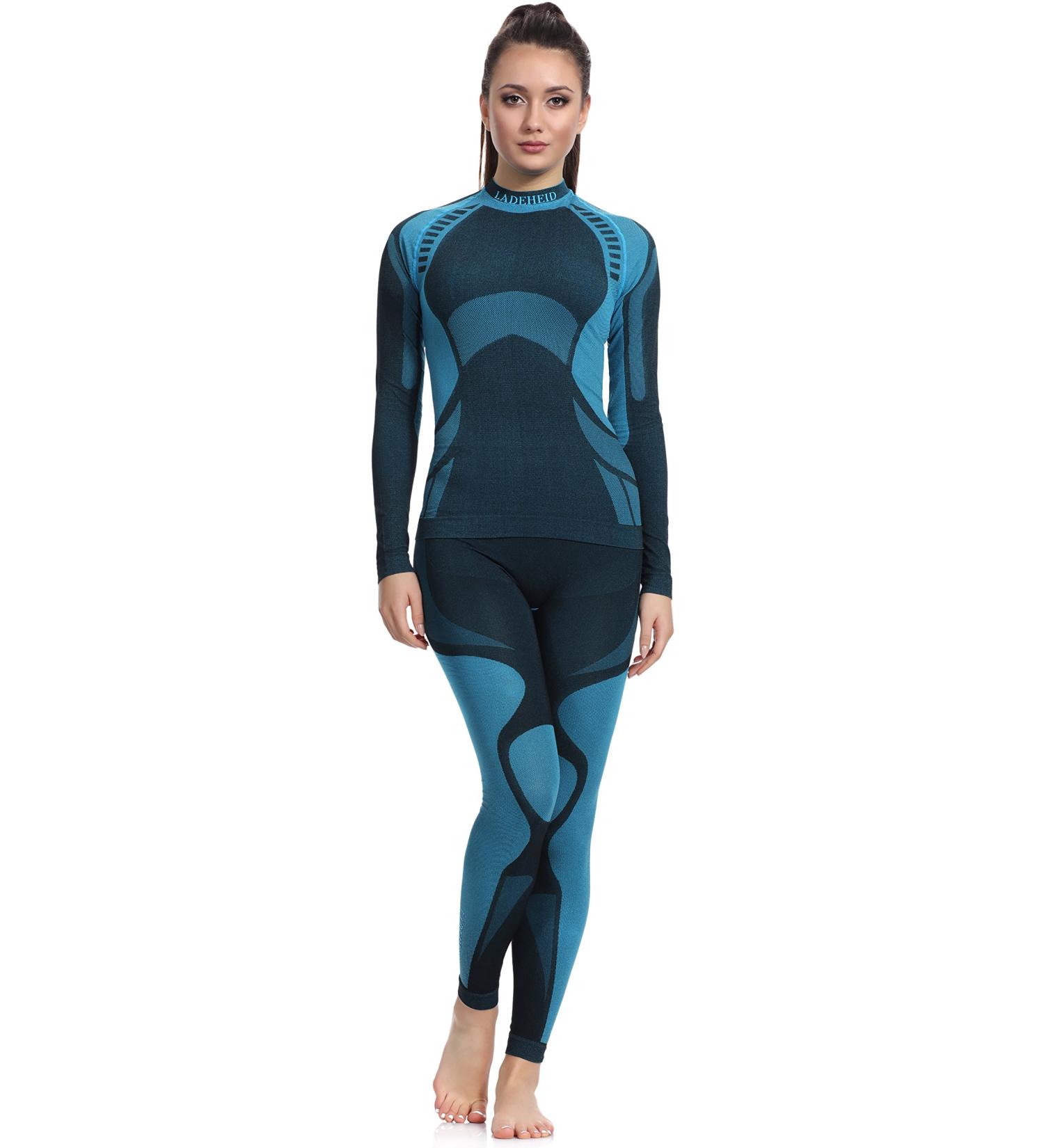 Ladeheid Women's Thermoactive Underwear Set - Long Sleeve Shirt & Long Underpants in Black/Turquoise | Functional & Comfortable International Shipping - Buy Online on GoSupps.com