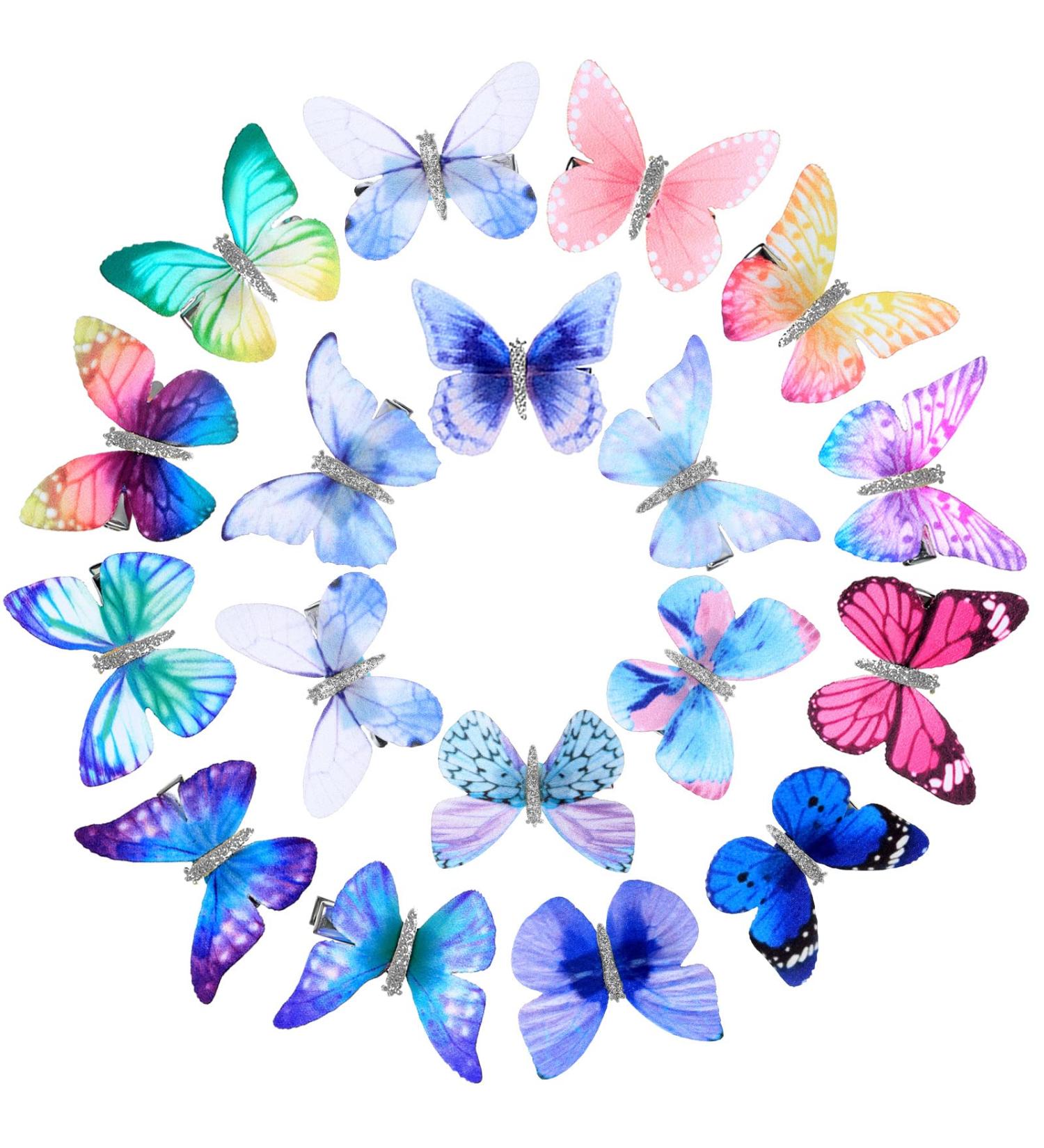 18 Pcs Colorful Butterfly Hair Clips - 90s Glitter Barrettes for Women, Girls, Teens - Small Realistic Hair Accessories - Blue Style - 1.9 x 1.4 Inch - Buy Online on GoSupps.com