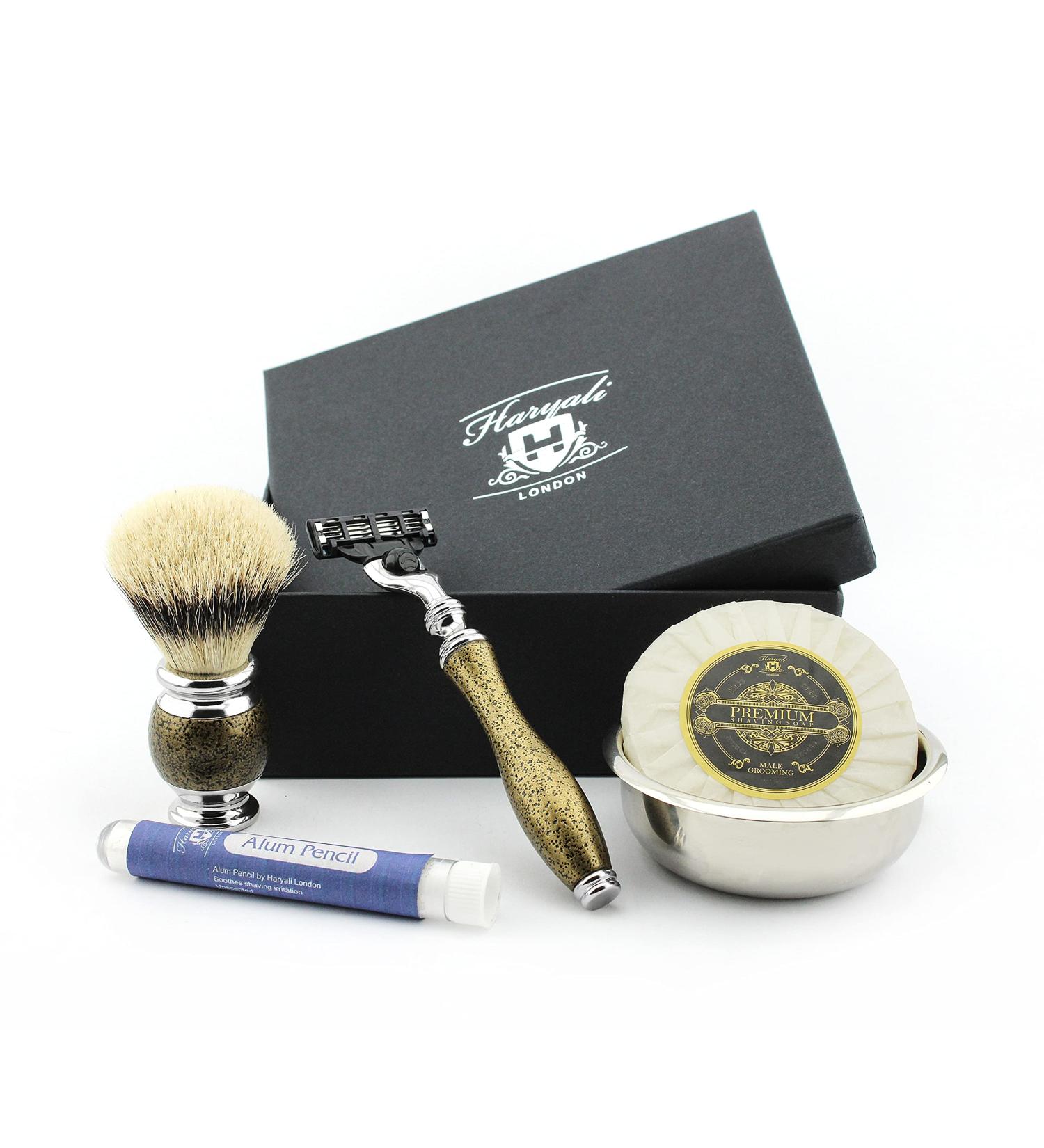 Premium Men's Shaving & Grooming Set | 3 Edge Razor Badger Hair Brush Bowl & Soap - Perfect Gift - Buy Online on GoSupps.com