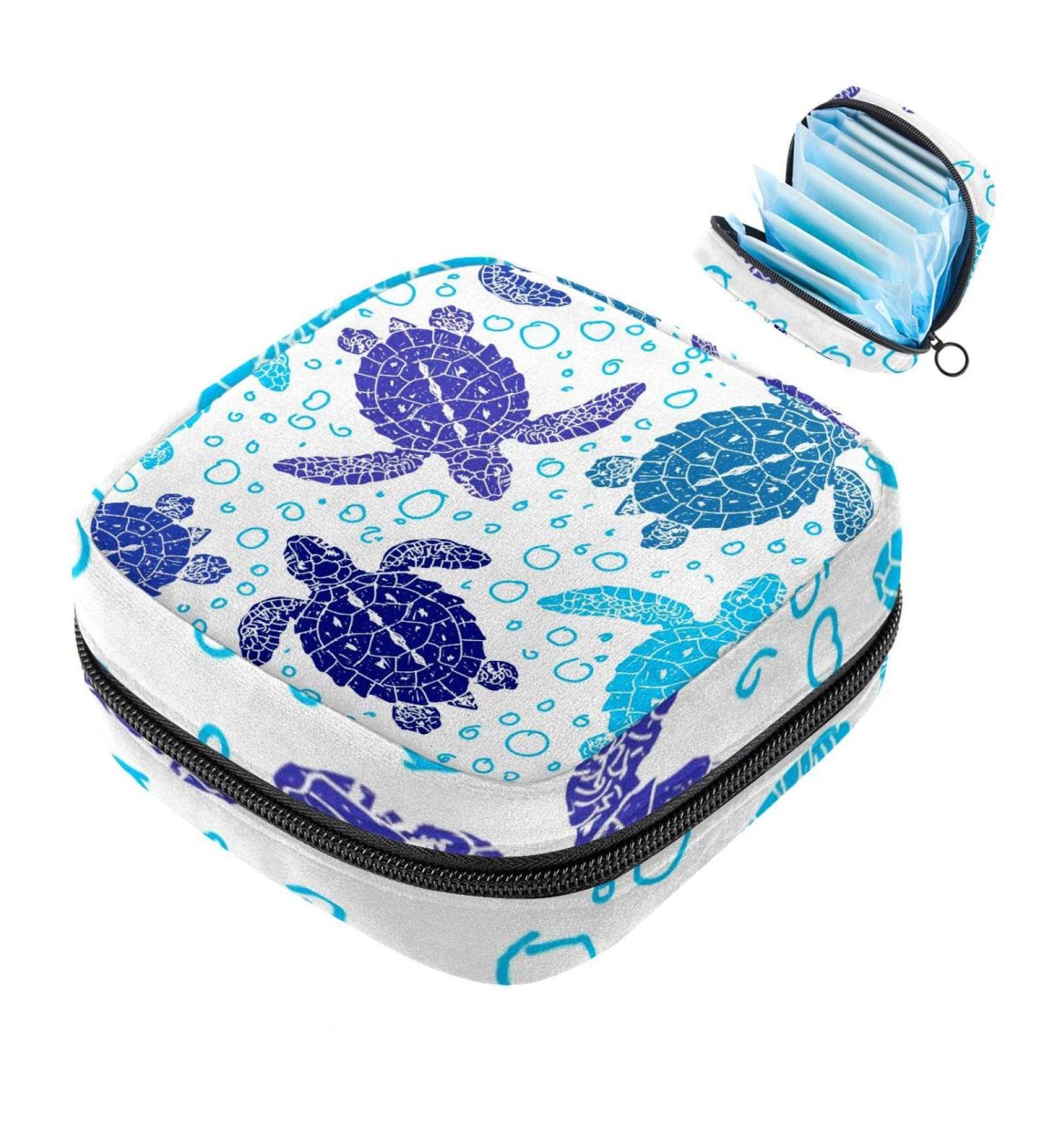 Stylish Turtle Silhouette Menstruation Pad Bag with Zipper - Women's Napkin & Tampon Collection Bag - Ocean Pattern for Girls - Buy Online on GoSupps.com