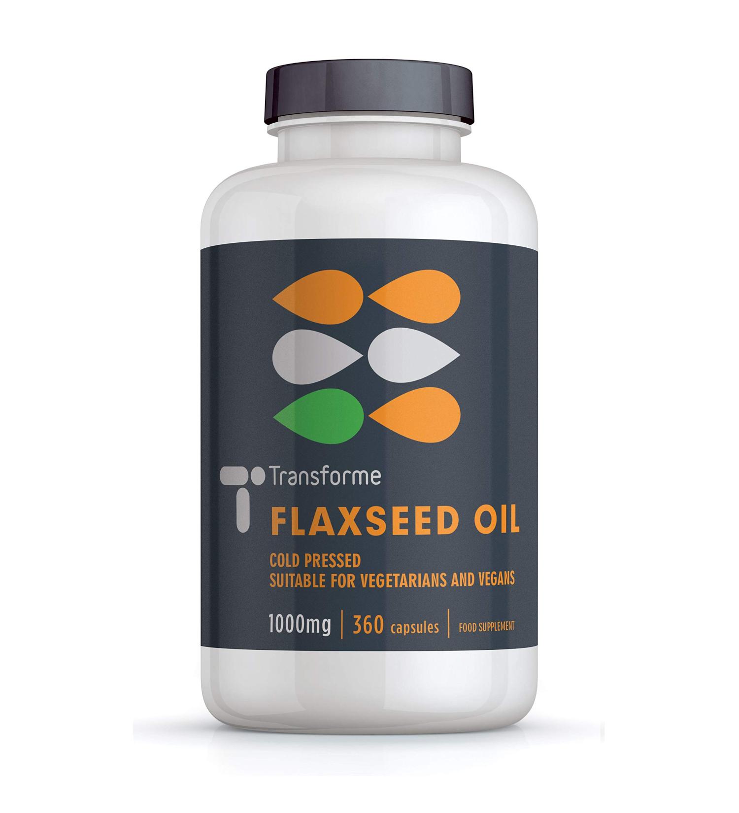 Transforme Flaxseed Oil 1000mg Capsules - Vegan Omega 3 6 9 Soft gels - 360 Count - Gluten Free - UK Made - Buy Online on GoSupps.com