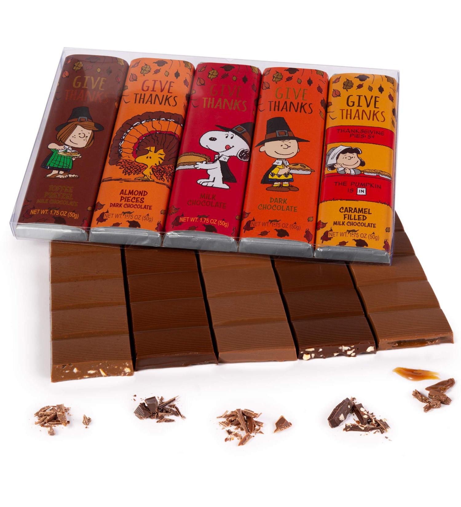 Peanuts Chocolate Thanksgiving Variety Gift Pack - Snoopy Gourmet Bar Set | 1.75oz 5-Bar Rich Belgian Chocolate Box Set | Kosher Candy | Great Charlie Brown Gifts for Kids | Perfect Host Gift Shopping | Prime Holiday Delivery - Buy Online on GoSupps.com