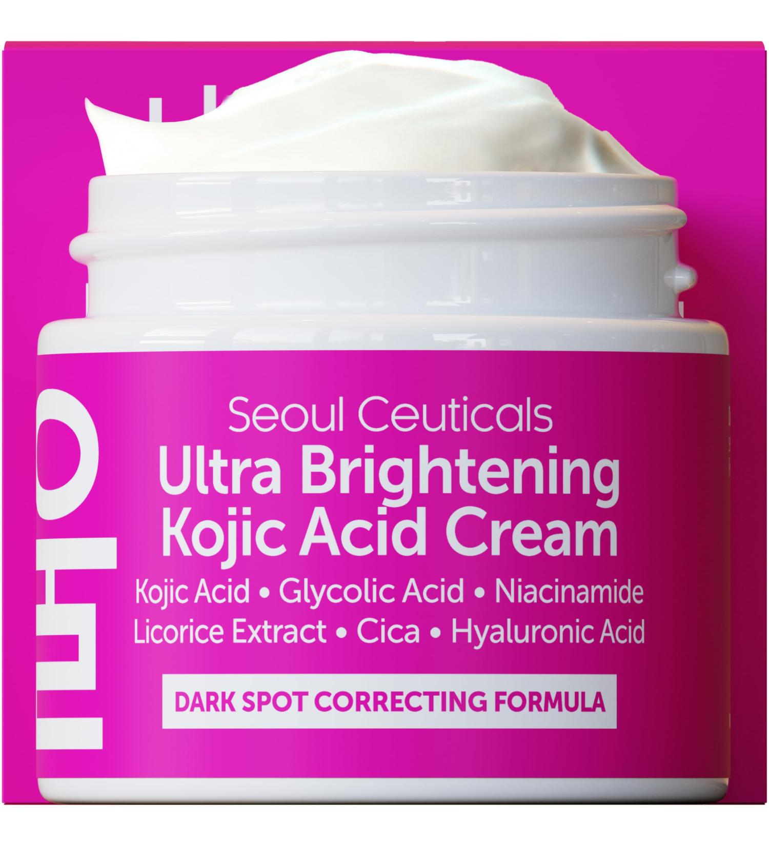 SeoulCeuticals Korean Kojic Acid Cream - Dark Spot Remover with Glycolic Acid Niacinamide & HA | Cruelty-Free K-Beauty Skincare 2oz - Buy Online on GoSupps.com