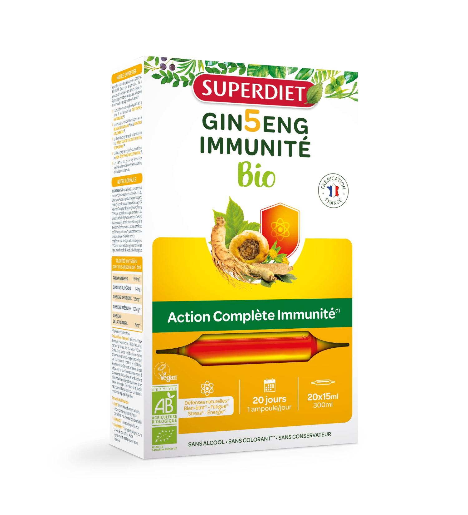 SUPERDIET - GINSENG IMMUNITY - Tonic Boosters Immune Defenses Stress-5 ginseng based formula-20 ampoules of 15 ml - Buy Online on GoSupps.com