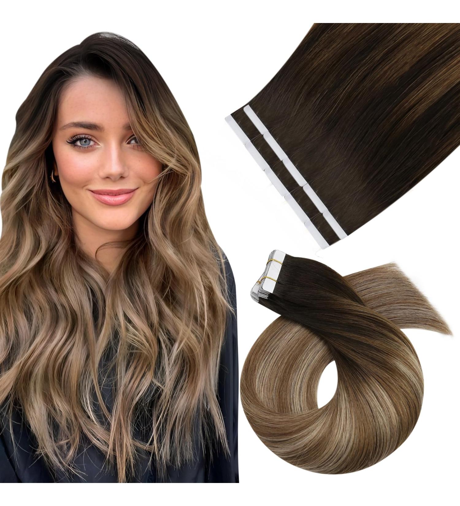 Shop Moresoo Seamless Tape In Extensions - Real Hair Brown & Honey Blond - 35cm/25g #4/10/16 for Ultimate Volume & Style - Buy Online on GoSupps.com