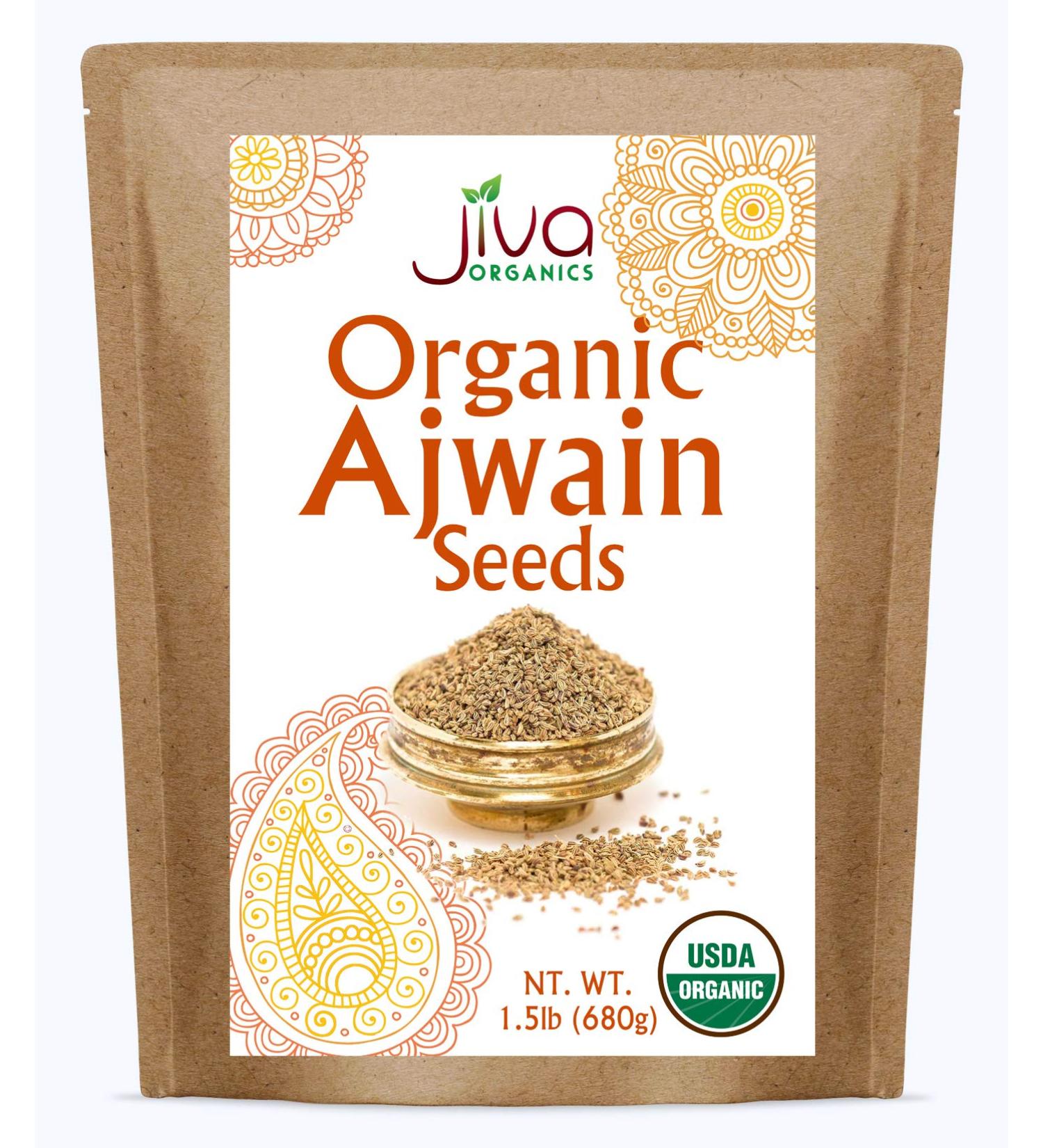 Jiva Organic Ajwain Seeds 1.5 LB Bag - Non-GMO - Bishops Weed or Carom Seeds 1.5 Pound (Pack of 1)