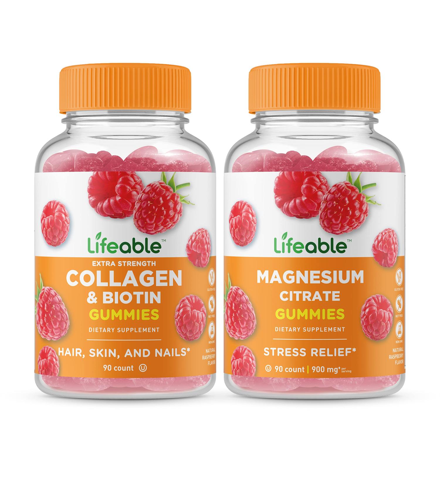 Lifeable Collagen & Biotin + Magnesium Gummies Bundle - Great Tasting Vitamin Supplement Gluten Free GMO Free Chewable - Buy Online on GoSupps.com