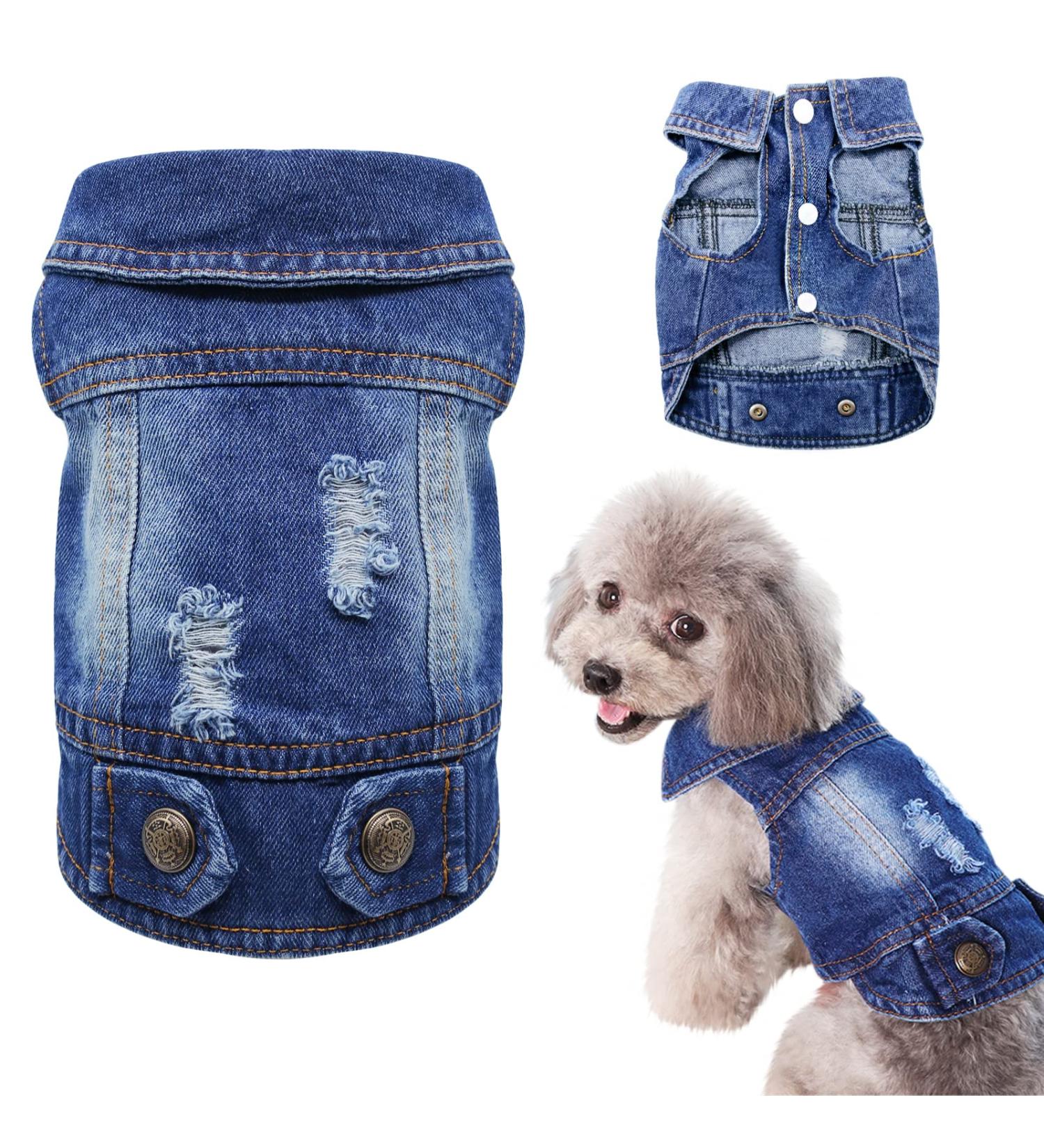 SILD Pet Clothes Dog Jeans Jacket | Cool Blue Denim Coat for Small & Medium Dogs | Classic Hoodies & Vintage Washed XS Blue - Buy Online on GoSupps.com