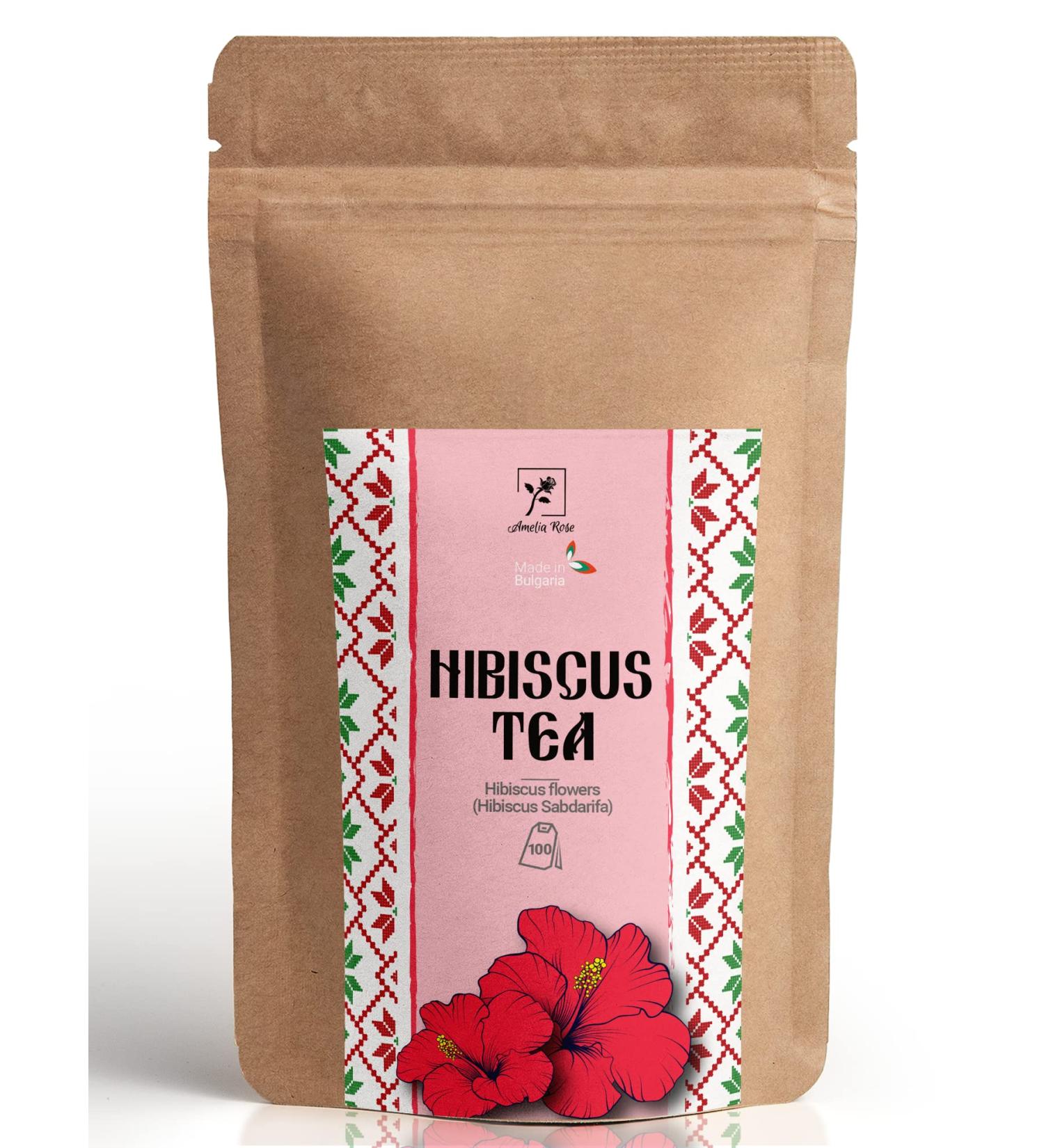 Hibiscus Tea by Amelia Rose | 100 Tea Bags | 100% Natural Hibiscus Flowers | Caffeine Free - Buy Online on GoSupps.com