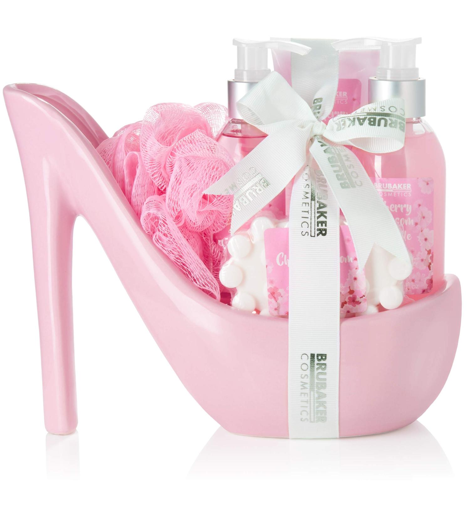 BRUBAKER Luxury Cherry Blossom Beauty Set - 6-Piece Bath & Shower Gift Set in Ceramic Stiletto Pink - International Shipping - Buy Online on GoSupps.com