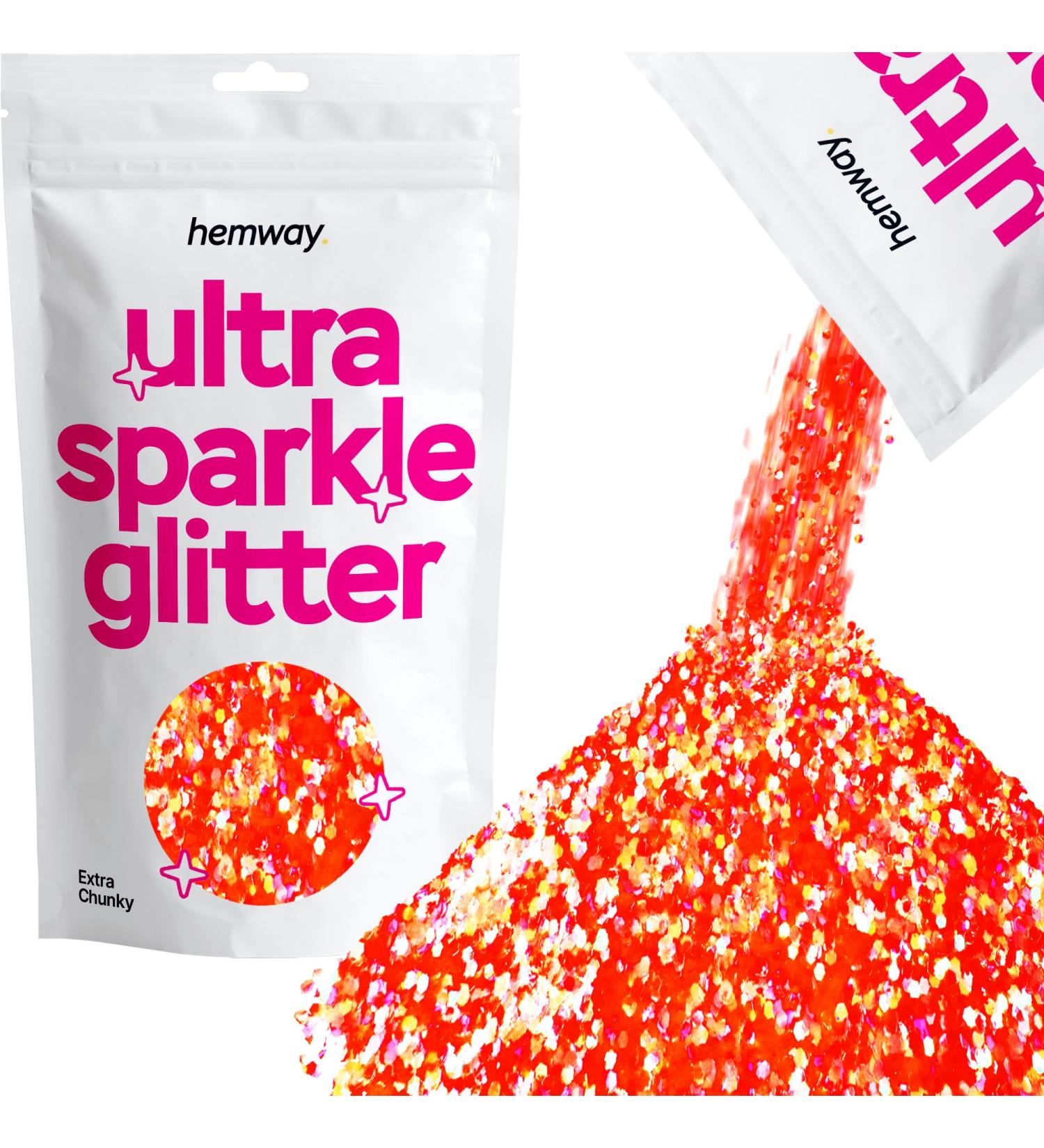 Hemway Premium Ultra Sparkle Glitter - Fluorescent Peach Extra Chunky (100g) | Multi-Purpose Metallic Flake for Arts Cosmetics Resin & Festivals - Buy Online on GoSupps.com