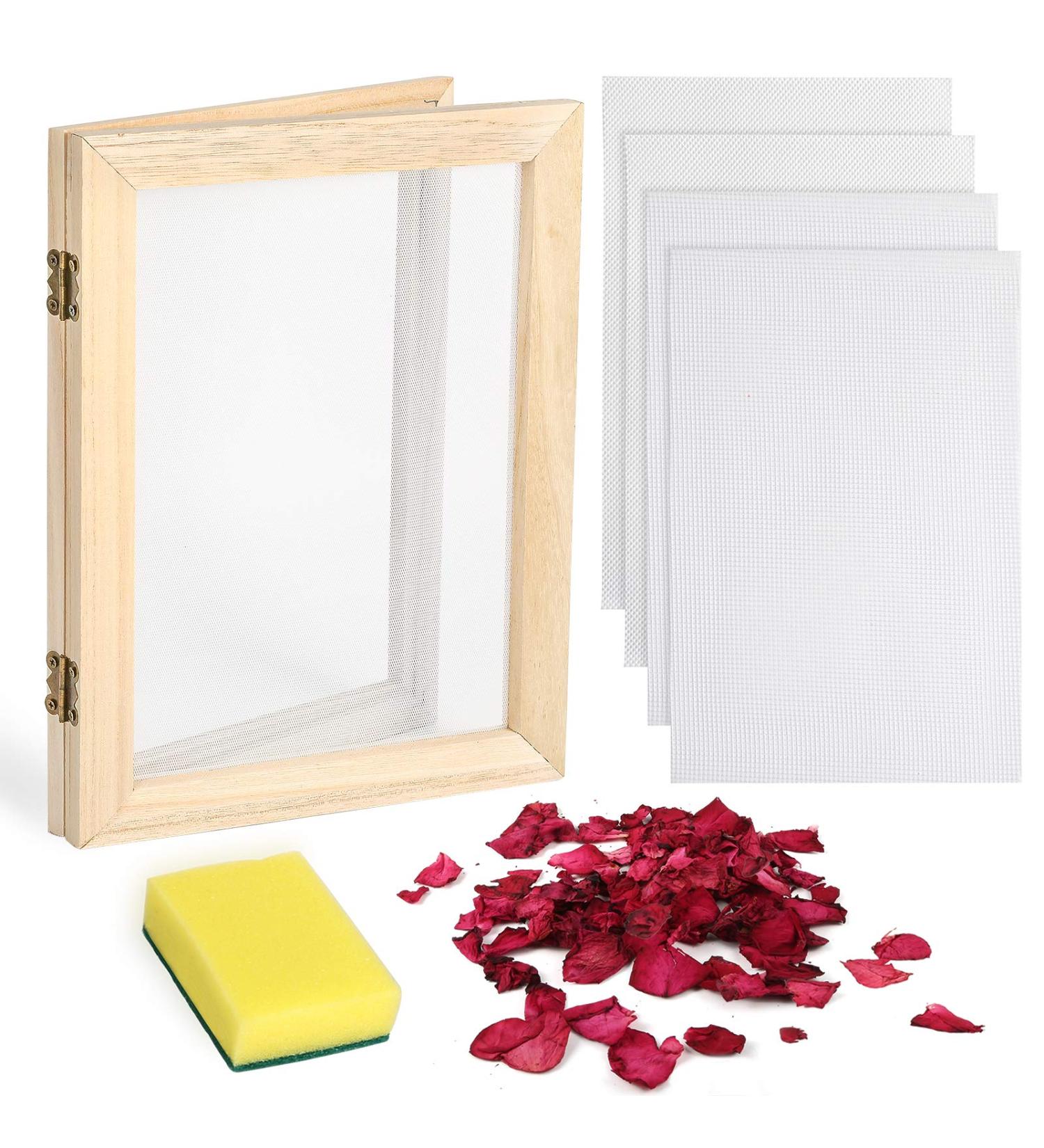 Caydo Paper Making Kit with A5 Size Wooden Frame and Nature Dried Flowers - DIY Paper Craft Set - Buy Online on GoSupps.com