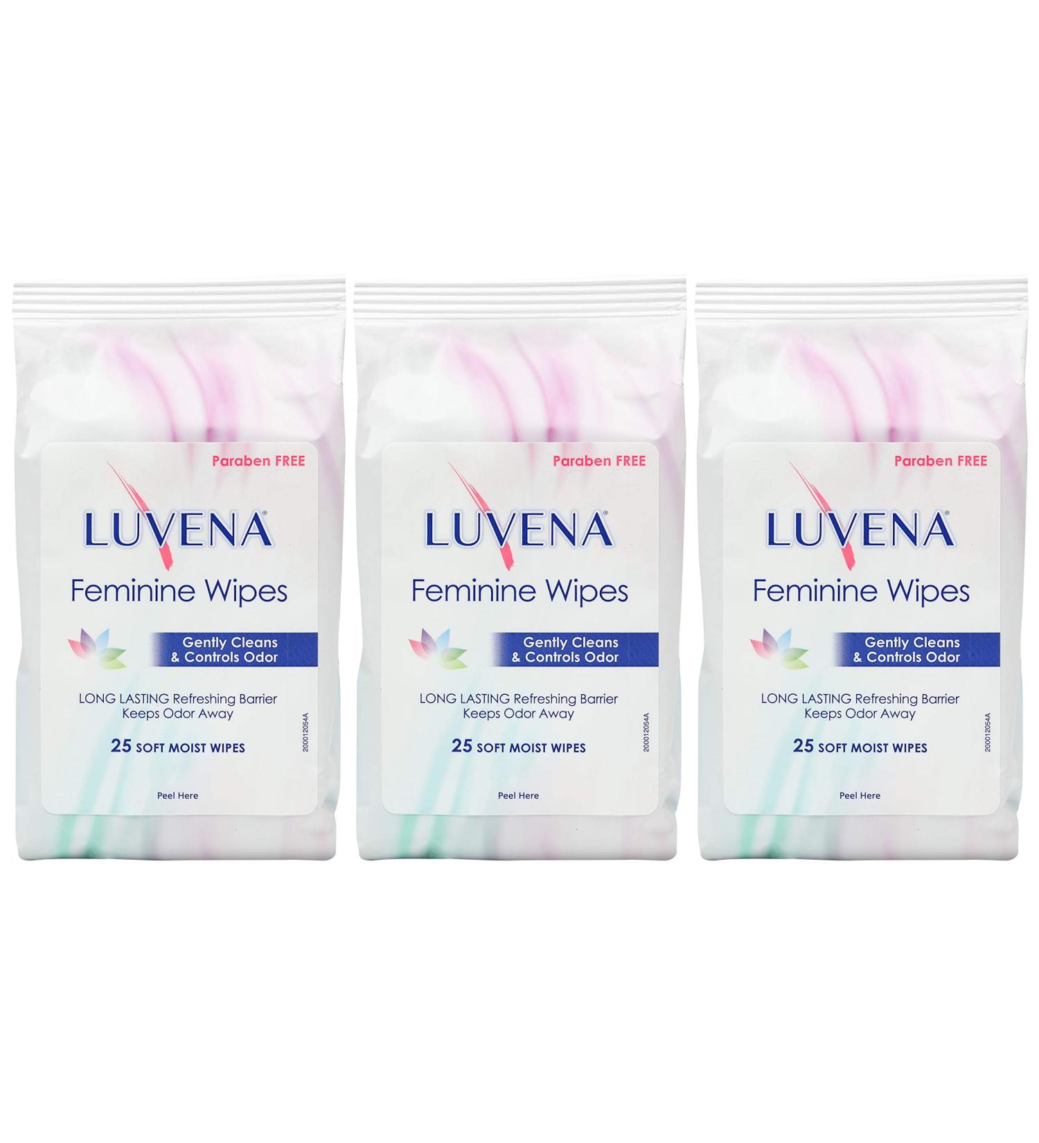 Luvena Feminine Wipes - Refreshing Cucumber Scented Wet Wipes for Women - Gynecologist Tested - Flushable & Travel-Friendly (25 Count x 3 Pack) - Buy Online on GoSupps.com