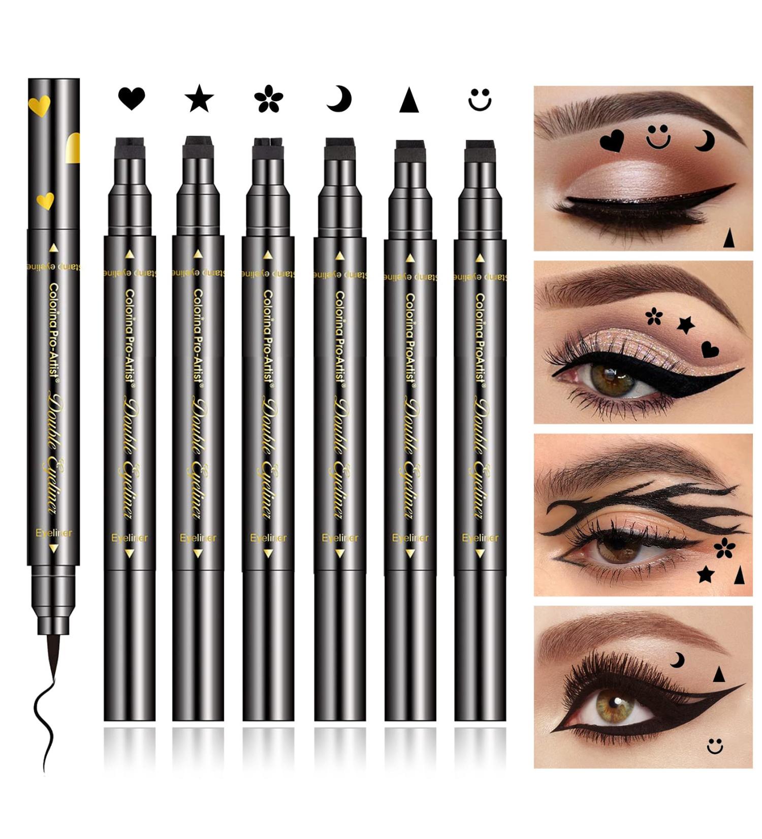 NVLEPTAP 6 Pcs Double-headed Eyeliner Stamps Set - Black Liquid Eye Liner Pen for Long Lasting Makeup | Waterproof & Smudge-proof | Variety of Stamp Designs for Women - Buy Online on GoSupps.com