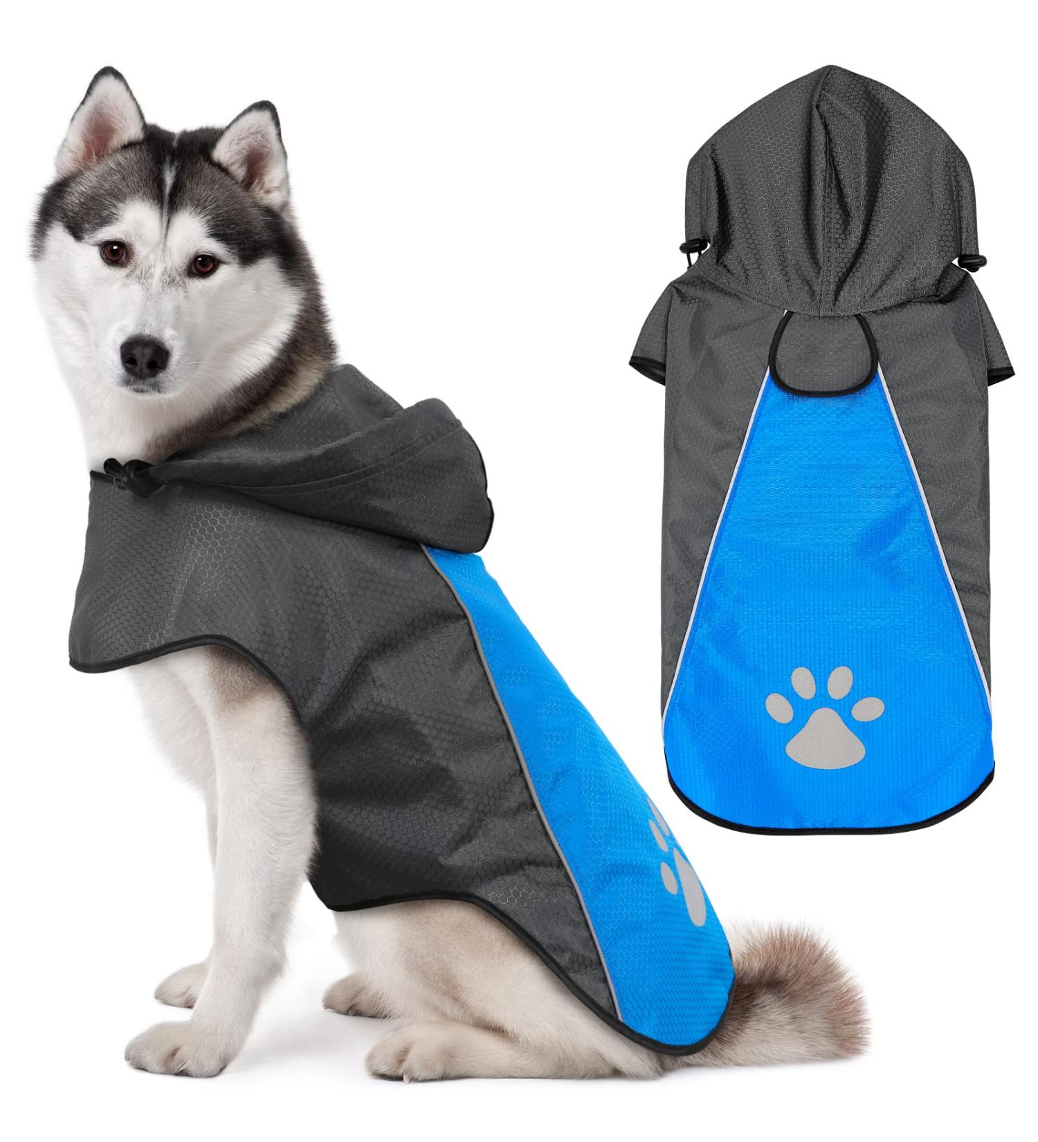 Waterproof Dog Raincoat Jacket for Small, Medium, Large Dogs - Blue & Grey Medium Size - Buy Online on GoSupps.com