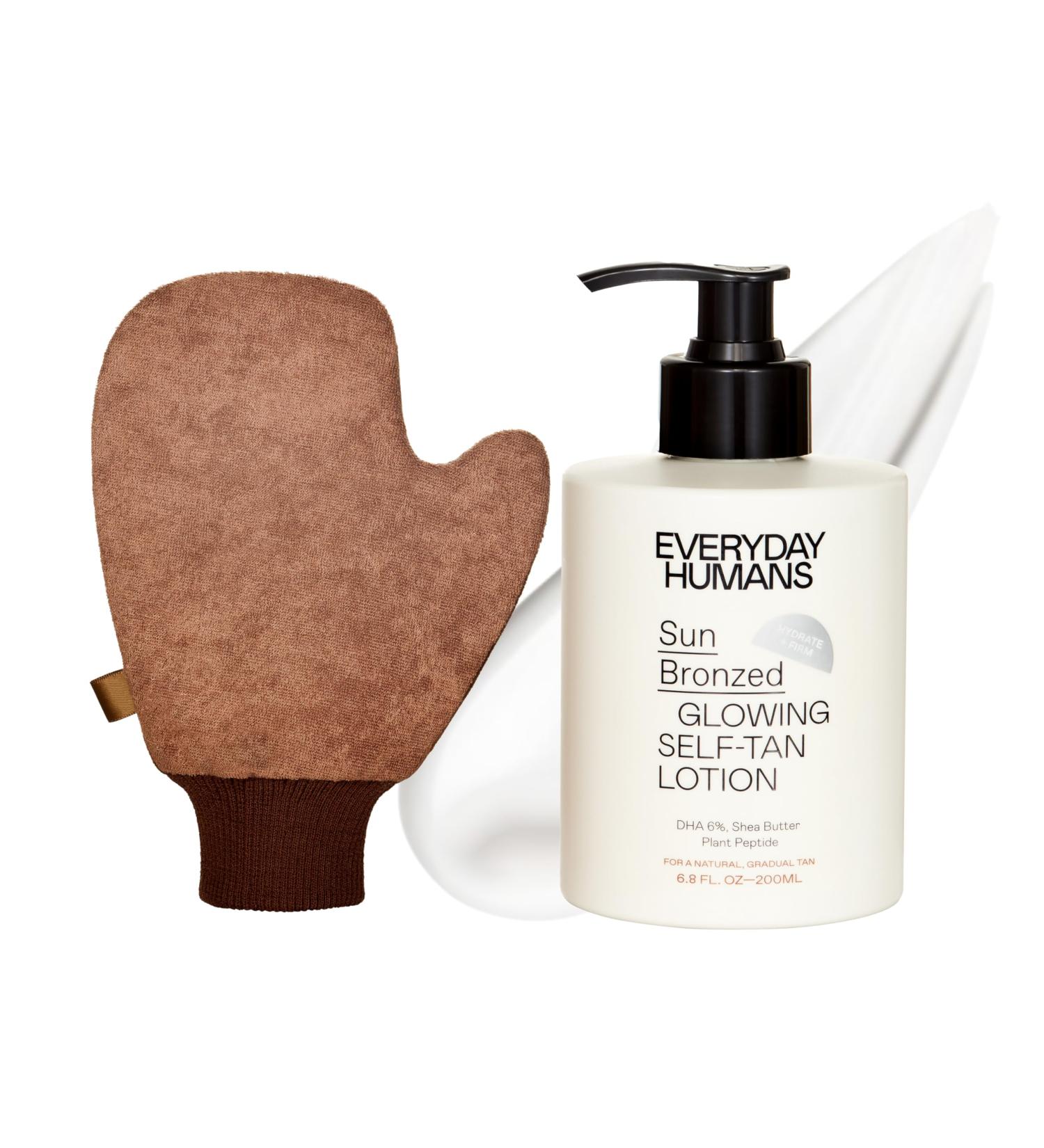 Everyday Humans Sun Bronzed Glowing Self -Tan Lotion (Medium to Dark) + Tanning Mitt