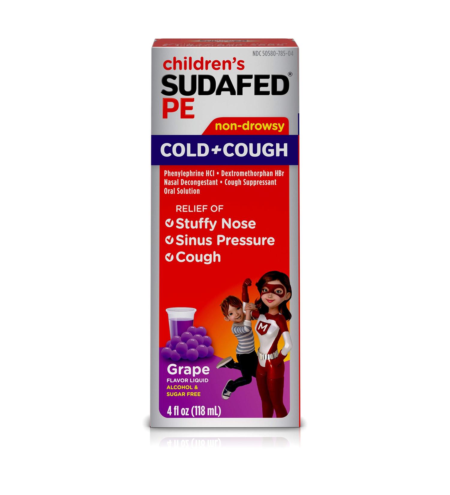 Children's Sudafed PE Non-Drowsy Grape Cold & Cough Syrup - 4 fl oz - Buy Online on GoSupps.com