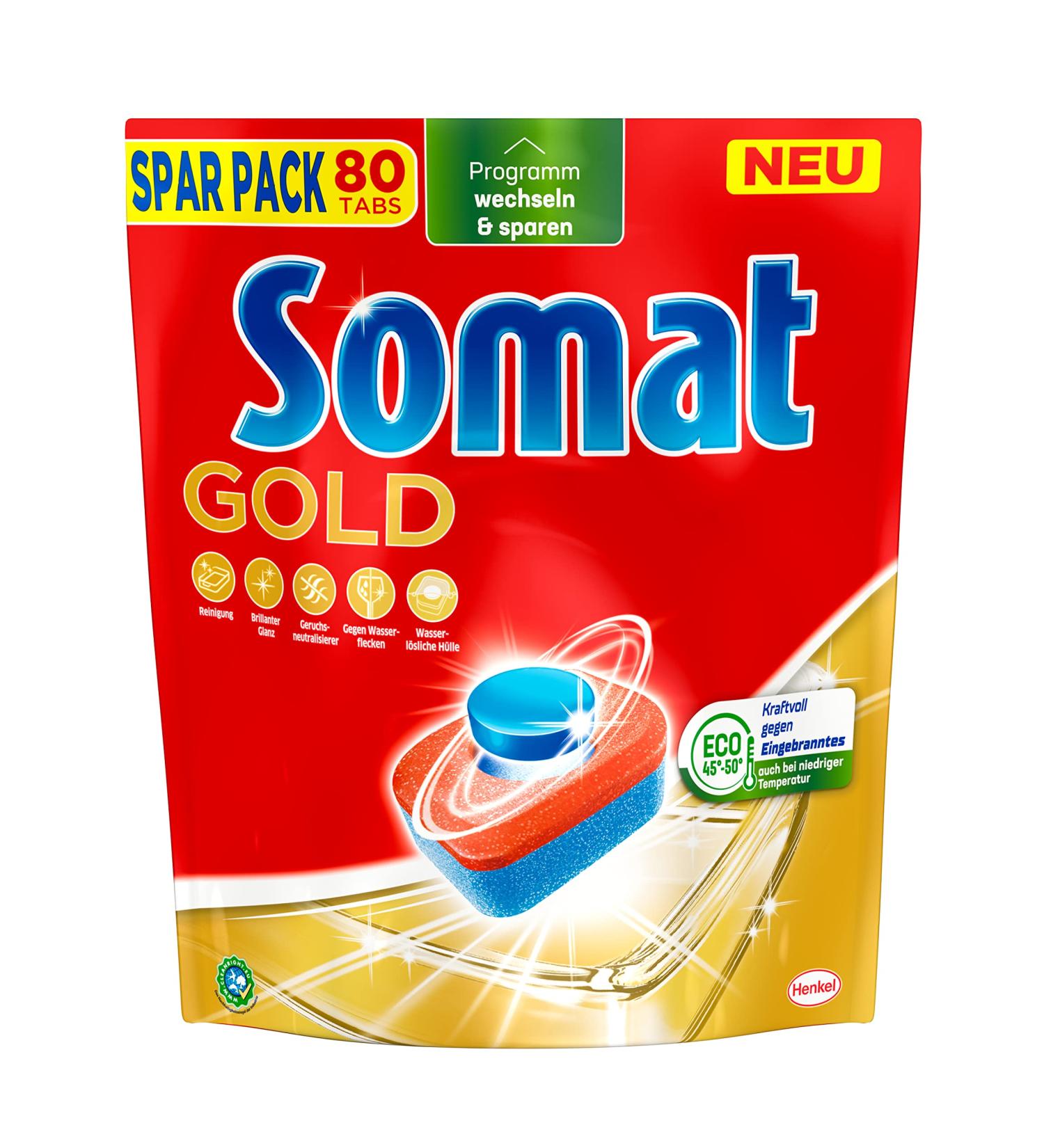 Buy Somat Gold Dishwasher Tabs (80 Tabs) - Powerful Flushing Tabs for Sparkling Clean Dishes at Low Temperatures | International Shipping Available - Buy Online on GoSupps.com