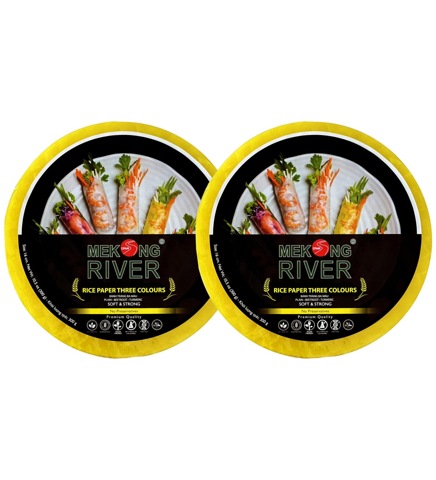 Lyan Mekong River Banh Trang Vietnamese Three Colours Rice Paper Round 16cm - 300g - Pack of 2 | Gluten-Free | Vegan | 100% Natural Rice Paper - Buy Online on GoSupps.com