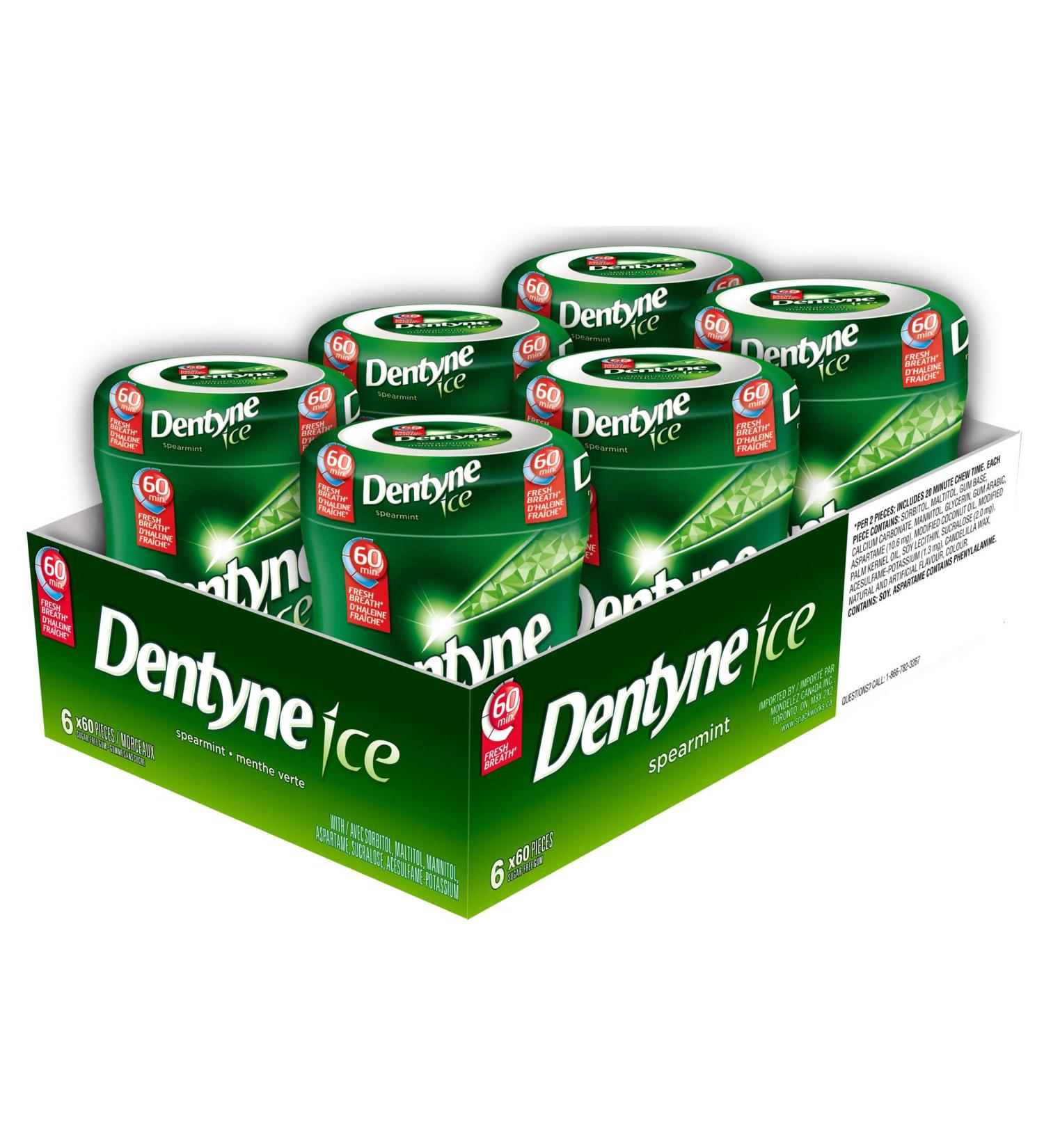 Dentyne Ice Spearmint Chewing Gum - 6 bottles (60 pieces) - Sugar-Free Gum Ice Spearmint 60 count (Pack of 6) - Buy Online on GoSupps.com