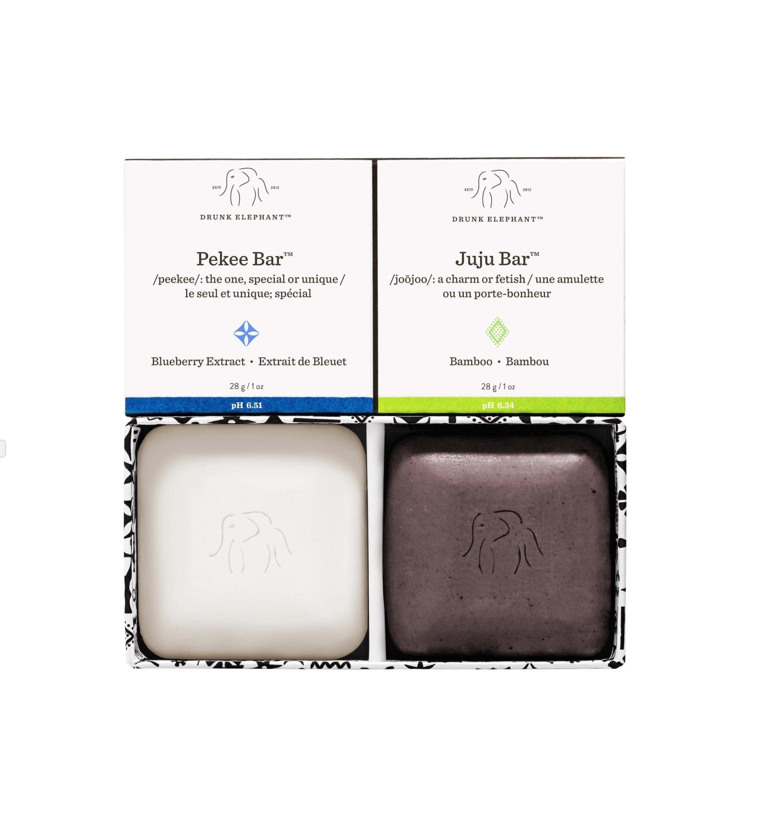 Drunk Elephant Baby Juju and Baby Pekee Bar Soap Travel Case. Exfoliating Face Wash and Moisturizing Bar Cleansers. 1 Ounce Each. Travel Duo. 1 Ounce (Pack of 2)