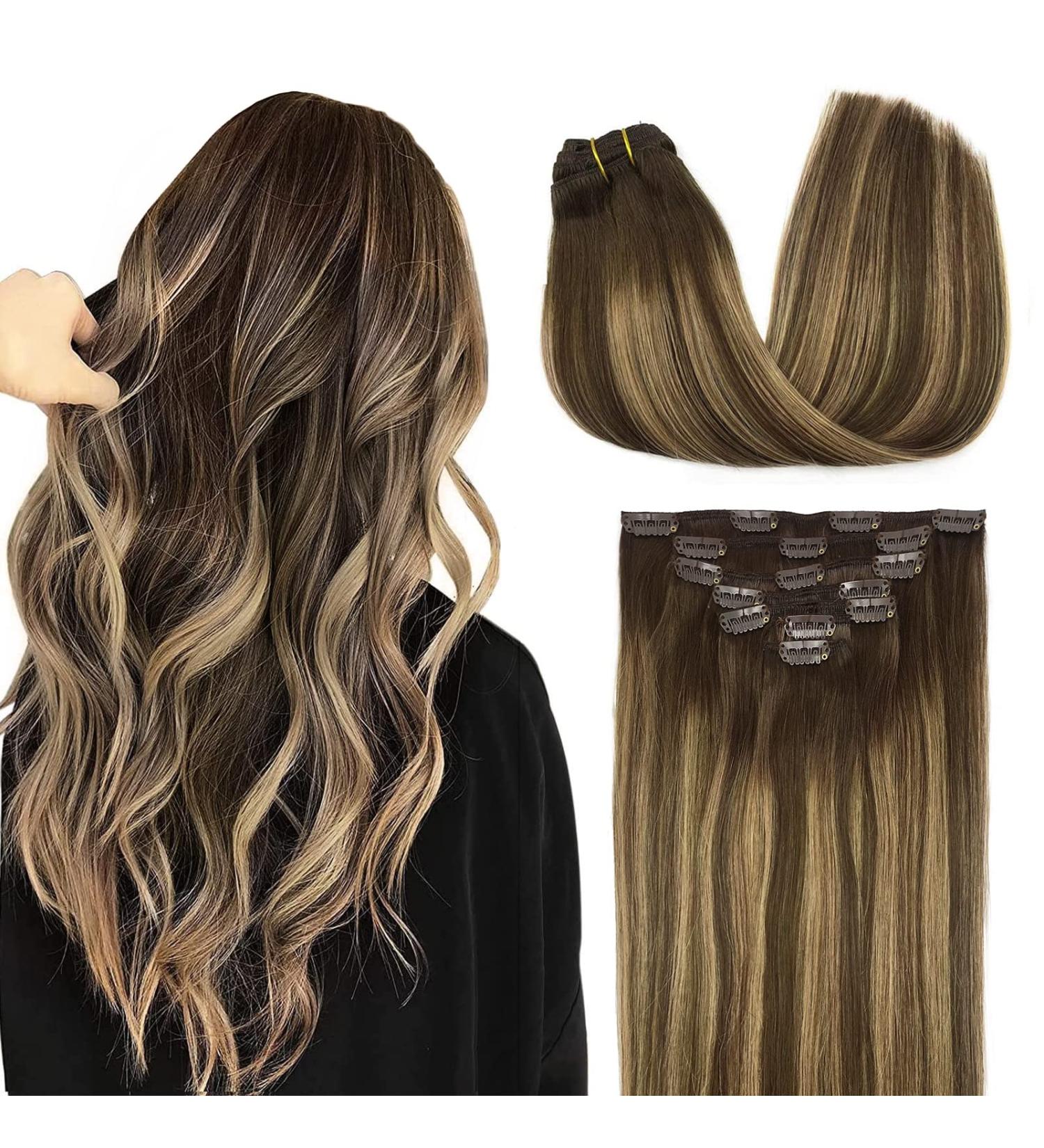 Doores Clip In Extensions - Real Hair Balayage Chocolate Brown to Caramel Blonde 55cm (22 inch) 7 Pieces 120g Remy Hair - Buy Online on GoSupps.com