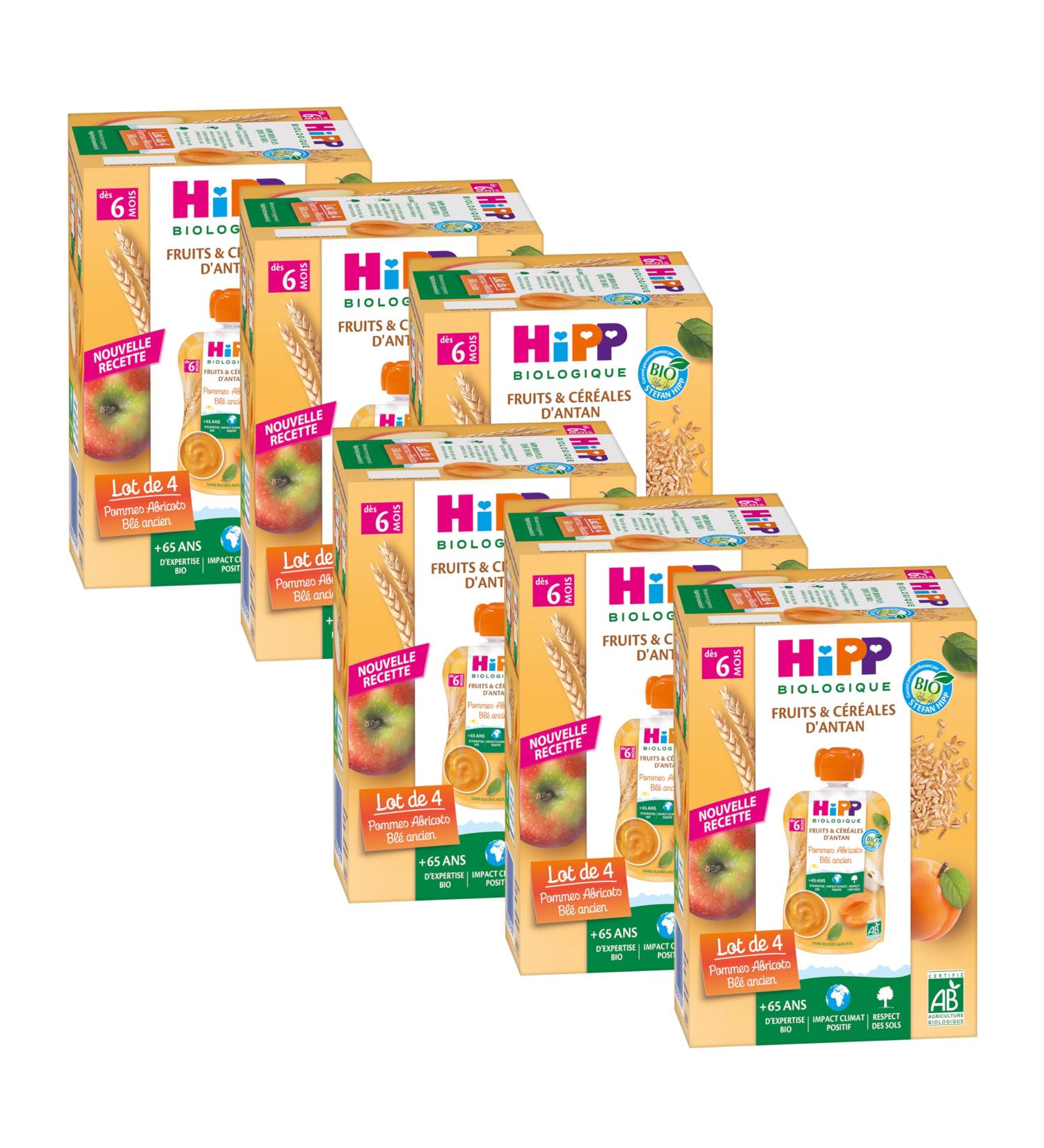 Hipp Organic Apples Apricots Wheat 4 x 90 g from 6 Months - Pack of 24 Bottles 2.15 kg - Buy Online on GoSupps.com