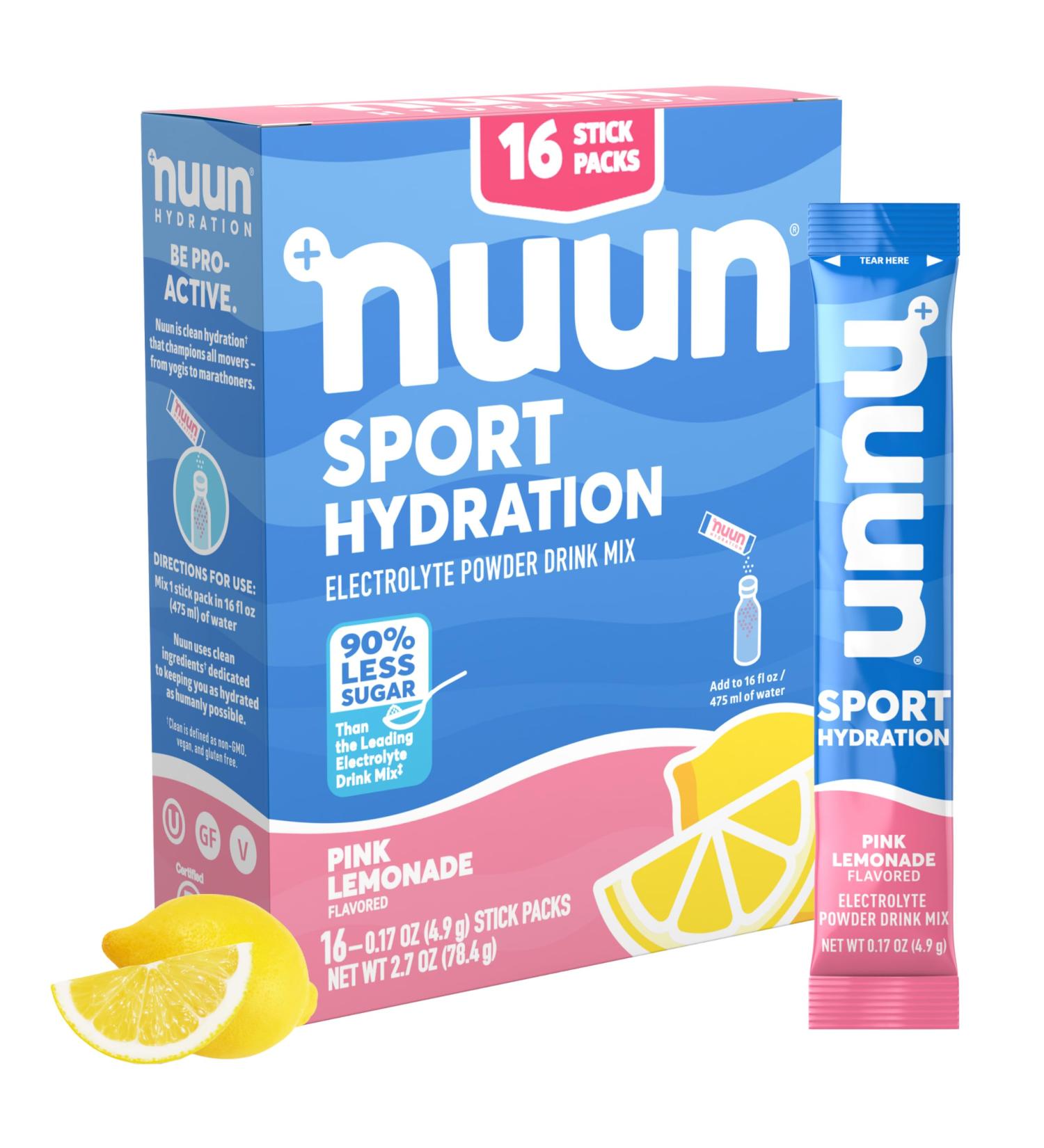 Nuun Sport Electrolyte Powder Packets - Pink Lemonade | Hydration Drink Mix with 5 Essential Electrolytes Magnesium | Non-GMO Vegan | 16 Single Serving Sticks - Buy Online on GoSupps.com