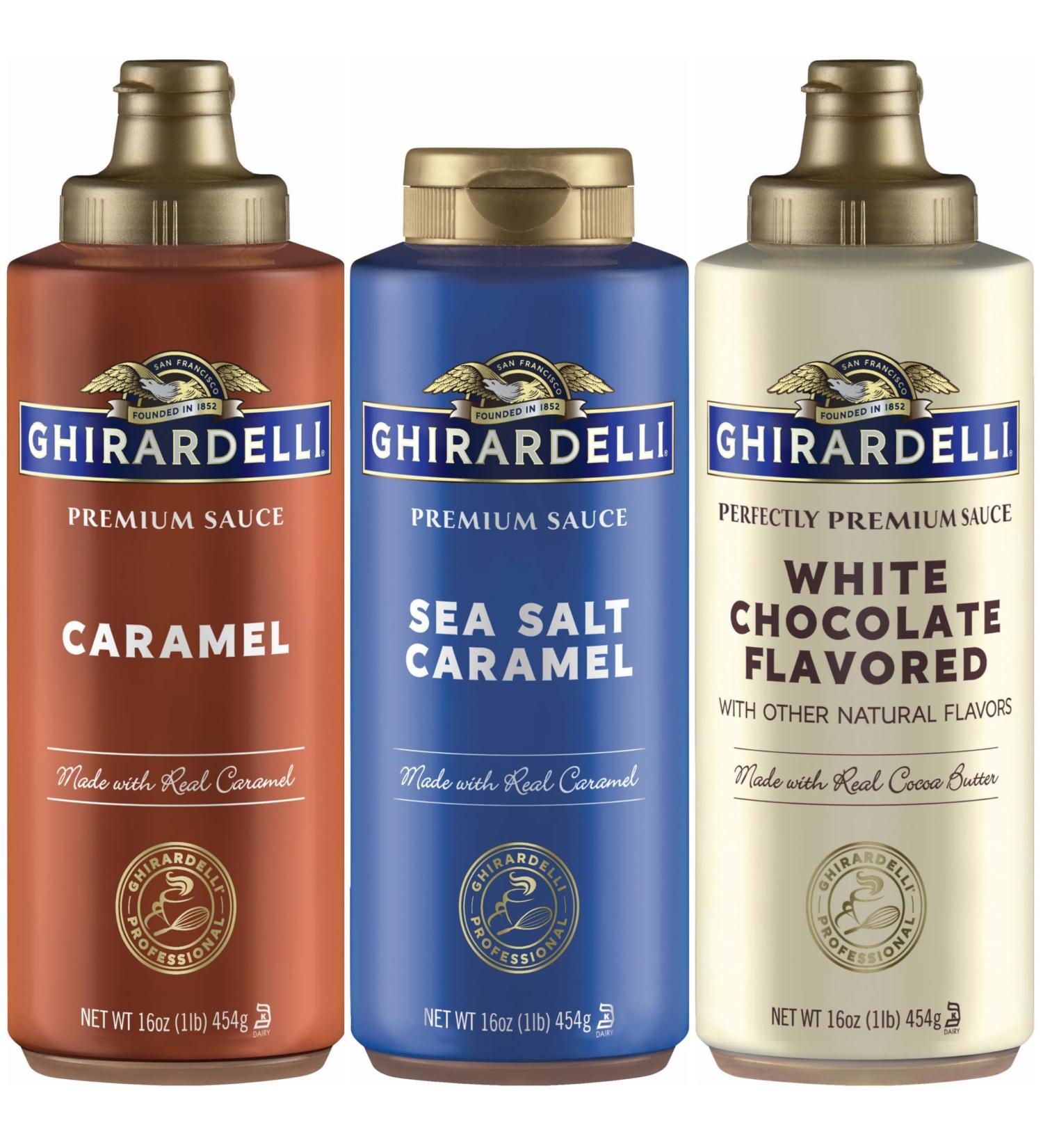 Ghirardelli 16oz Sauce Variety Pack: Caramel Sea Salt Caramel & White Chocolate