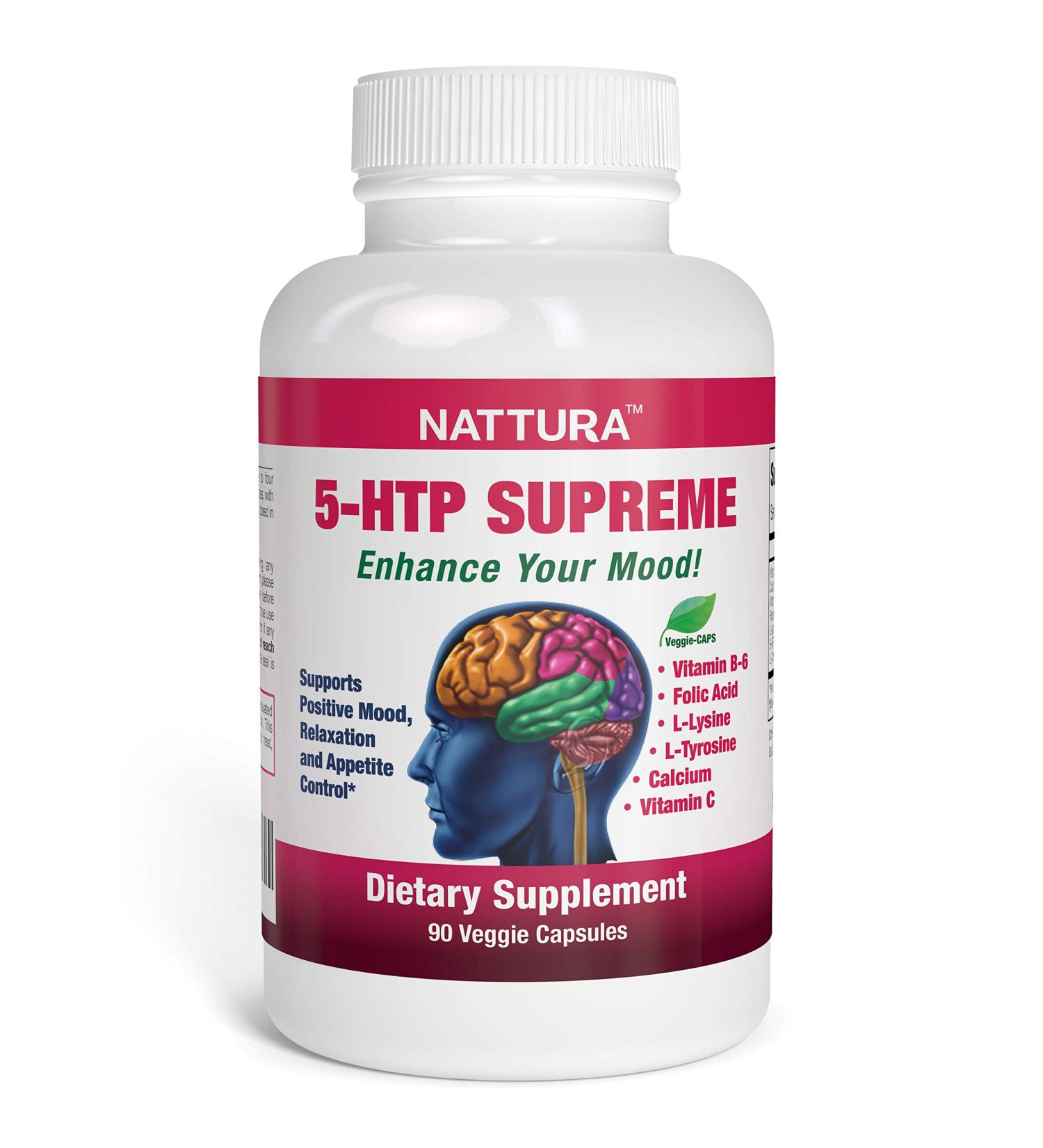 Nattura 5-HTP Supreme - Mood Enhancer Relaxation & Appetite Control | 90 Capsules with 5-HTP L-Tyrosine Vitamins B6 & C - Buy Online on GoSupps.com