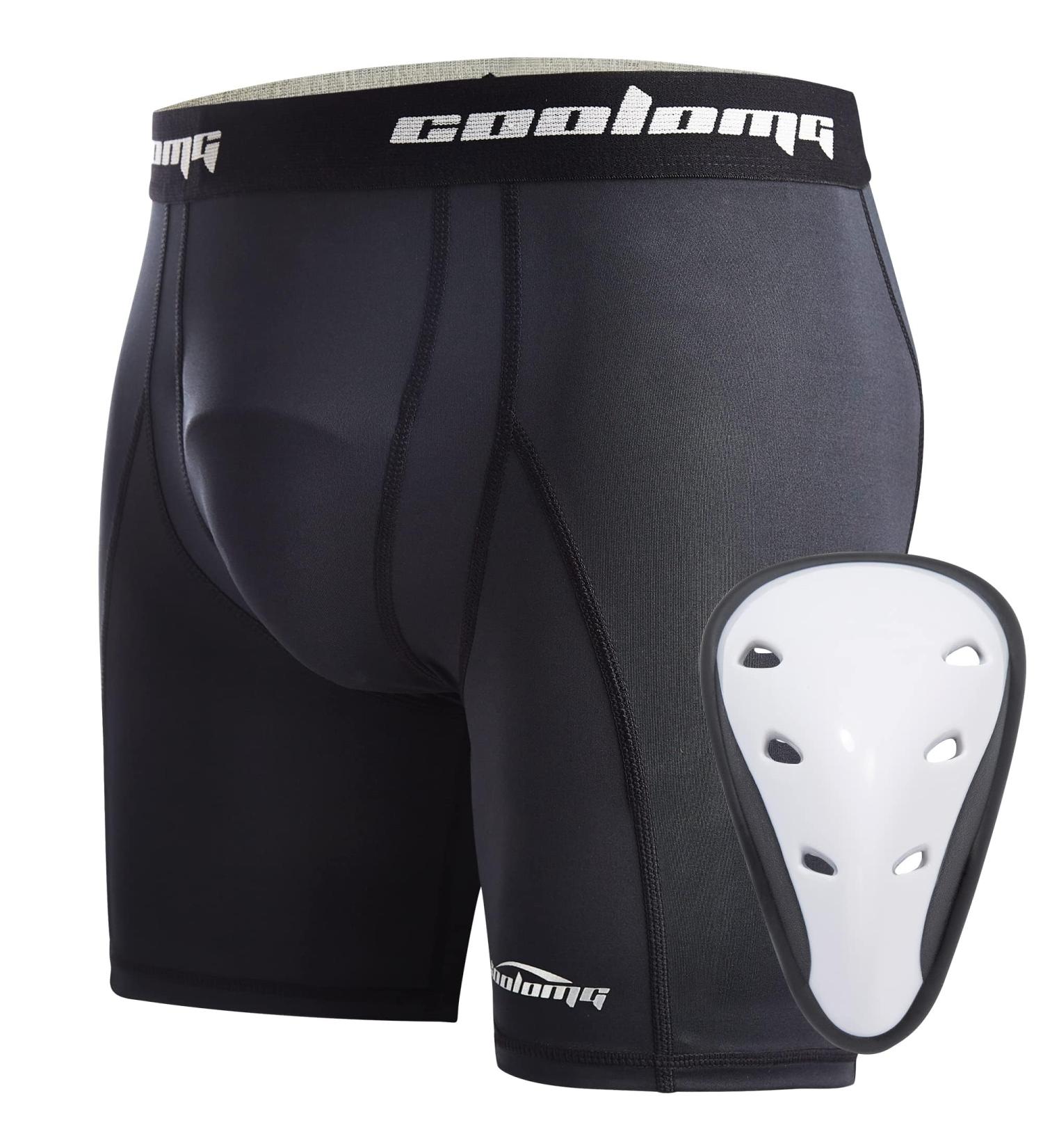 COOLOMG Men's Groin Guard Jockstrap Compression Pants - Reusable XL Black Underwear with Cup for Martial Arts & Taekwondo - Buy Online on GoSupps.com