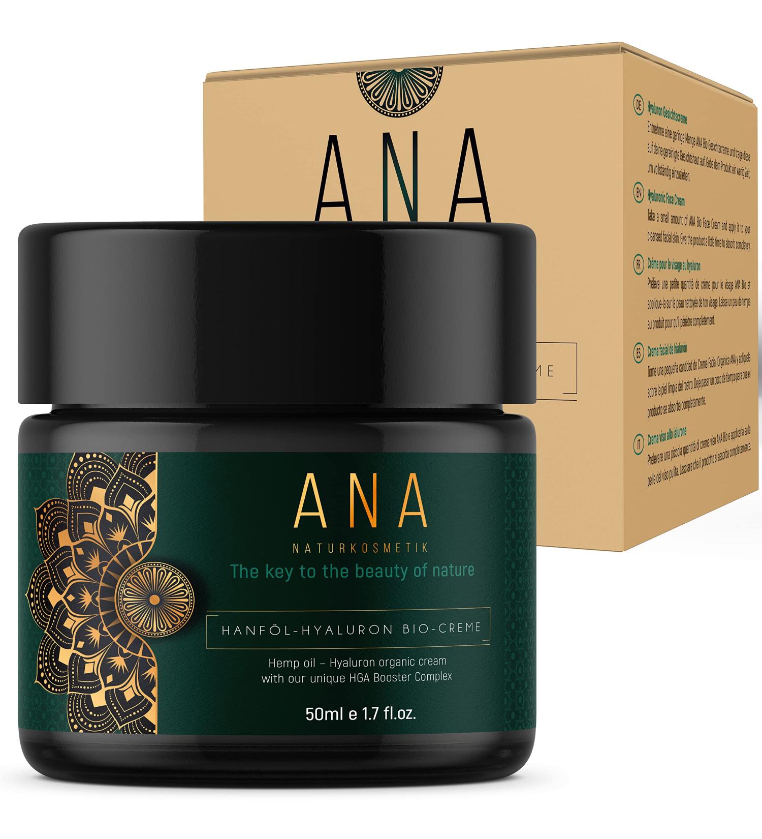  ANA Naturkosmetik Anti-Aging Moisturizer with Organic Hyaluronic Acid 50ml - Highly Dosed Hyaluron for Face and Neck - Anti-Wrinkle Day and Night Cream with Aloe Vera & Oil - Buy Online on GoSupps.com